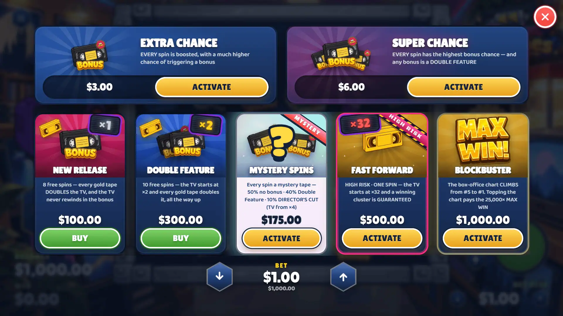 Rewind Riches bonus buy menu