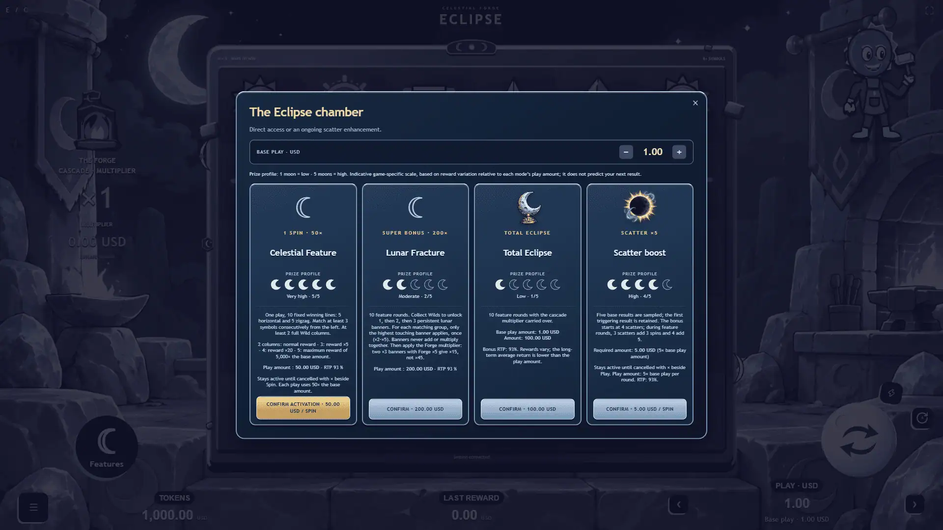 Celestial Eclipse Forge bonus buy menu