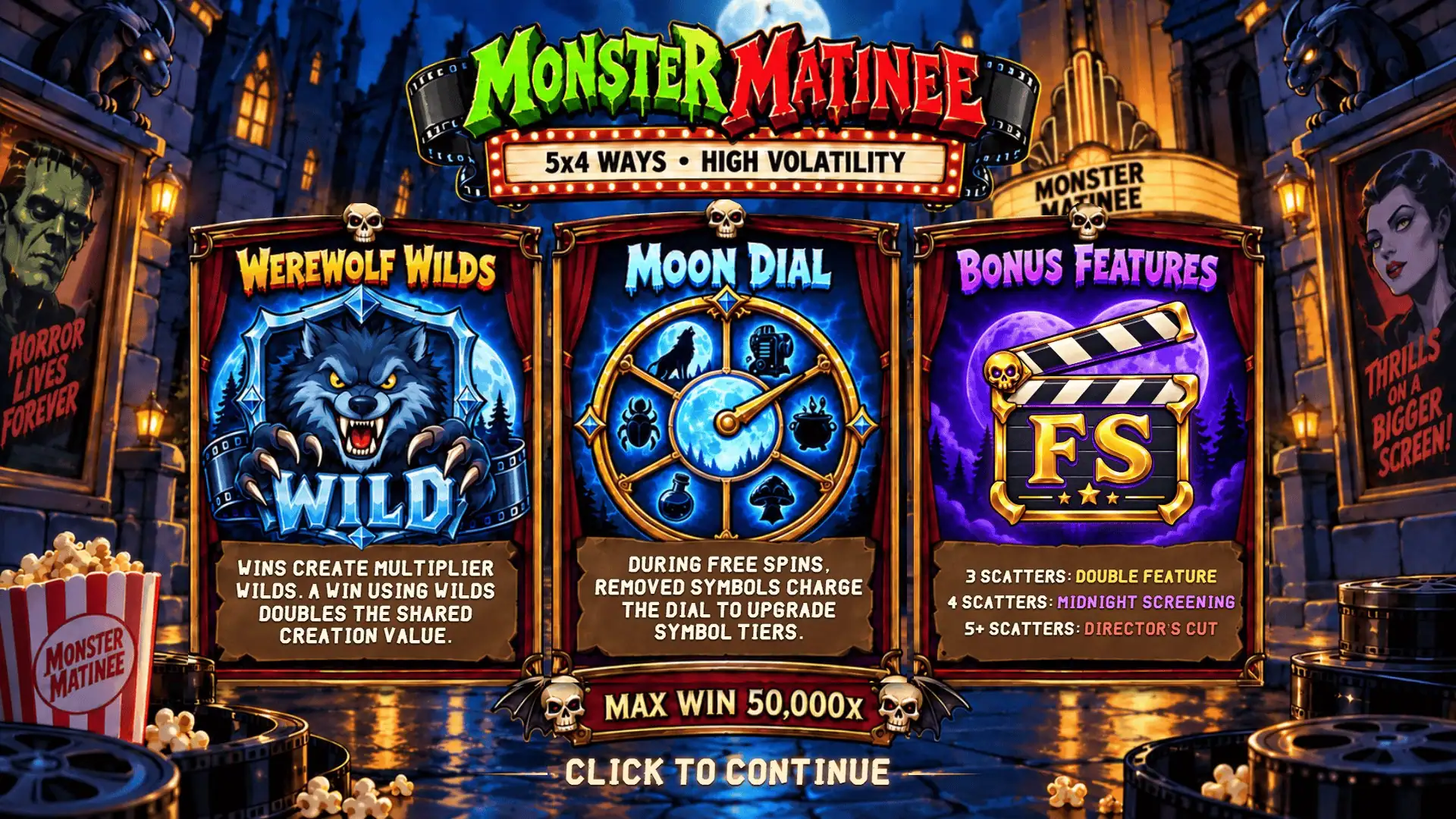 Monster Matinee slot intro screen