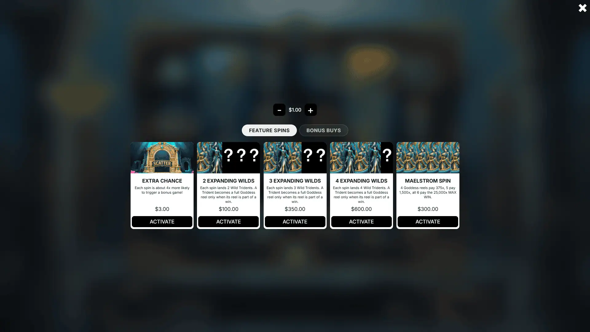 Dragon Tide bonus buy menu