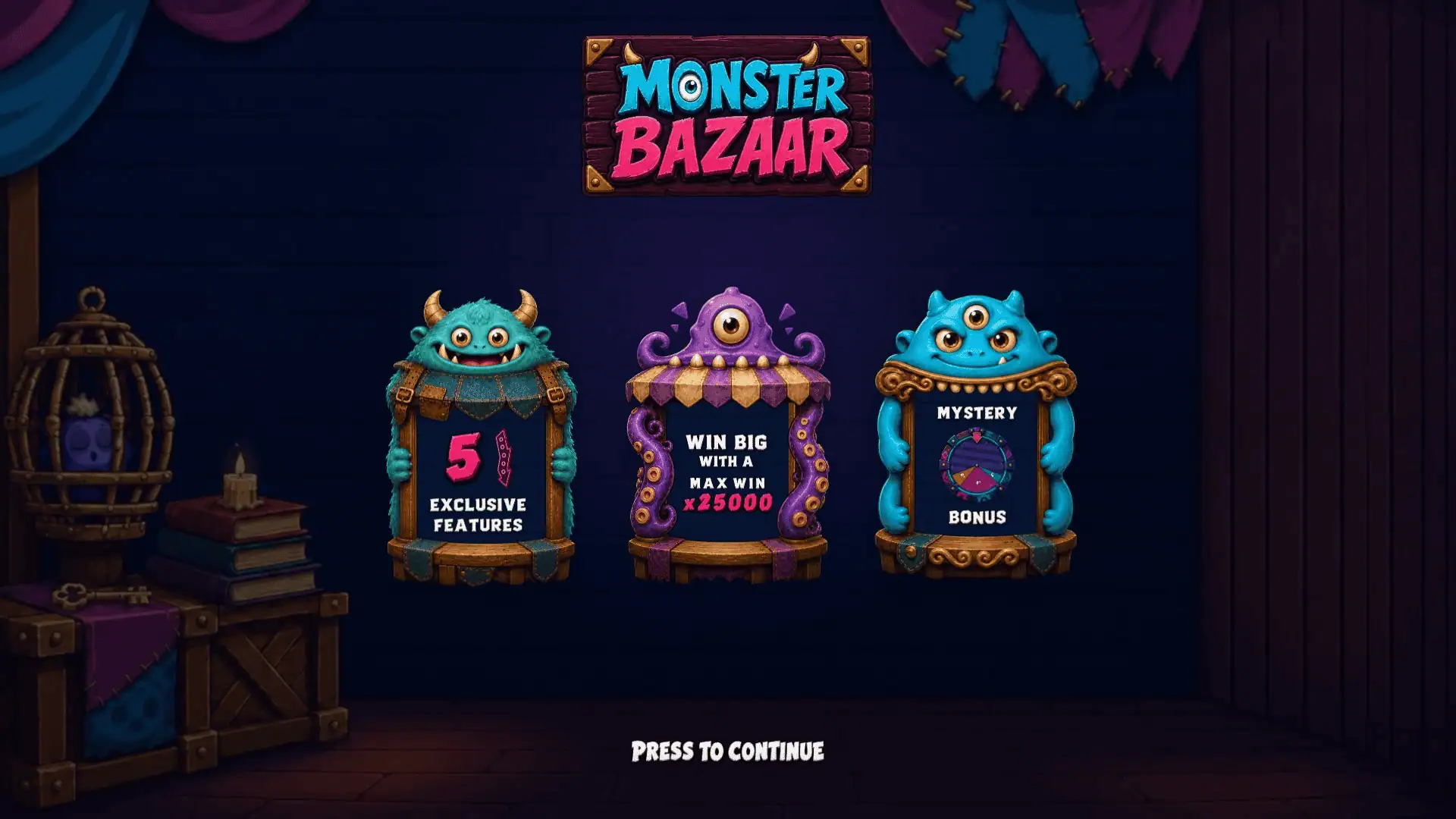 Monster Bazaar slot intro screen