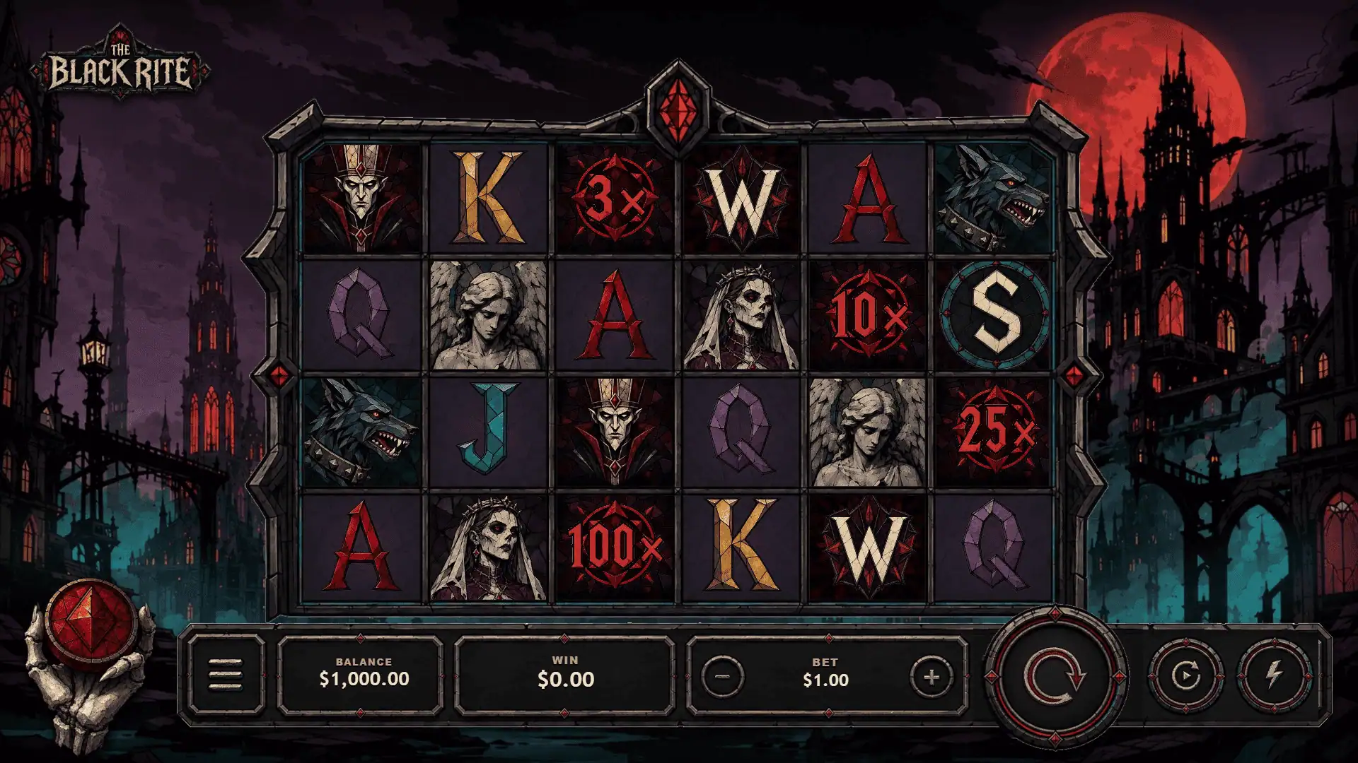 The Black Rite slot gameplay reels