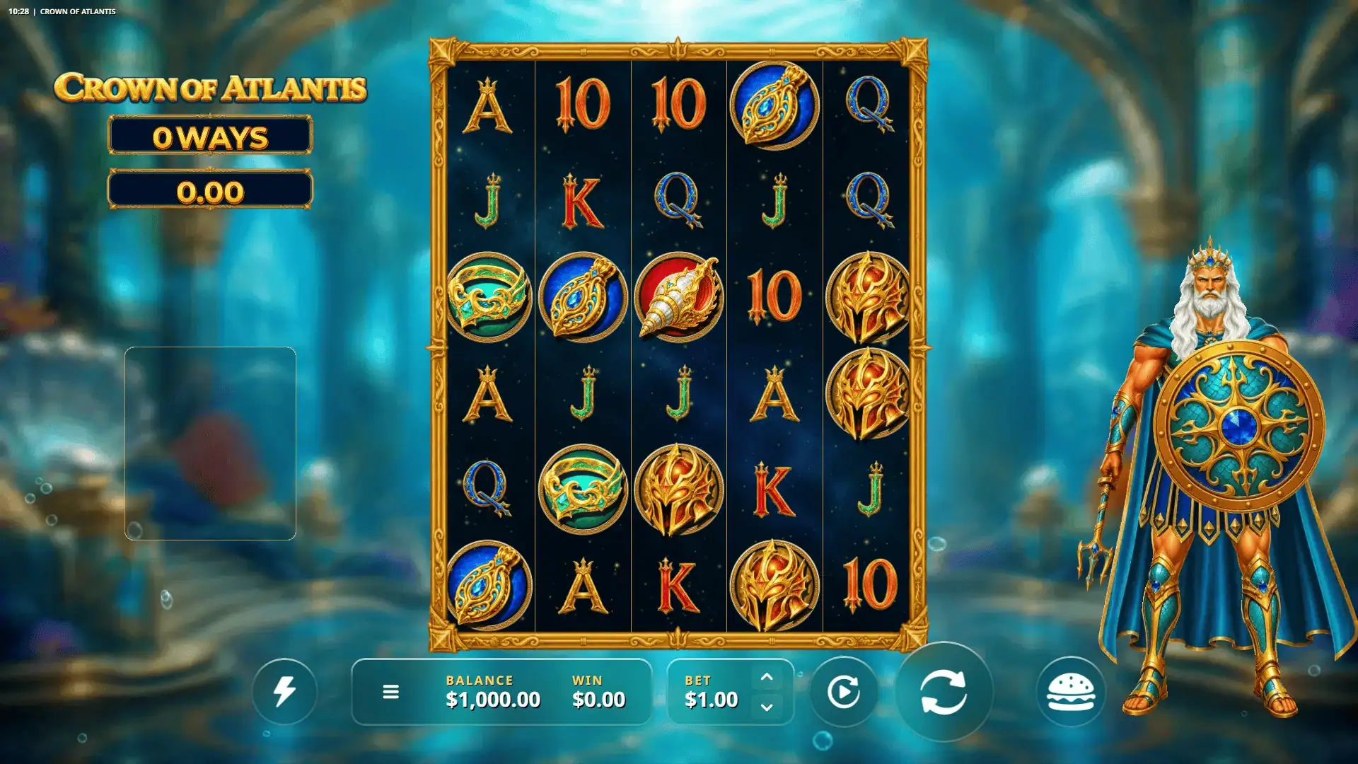 Crown of Atlantis slot gameplay reels