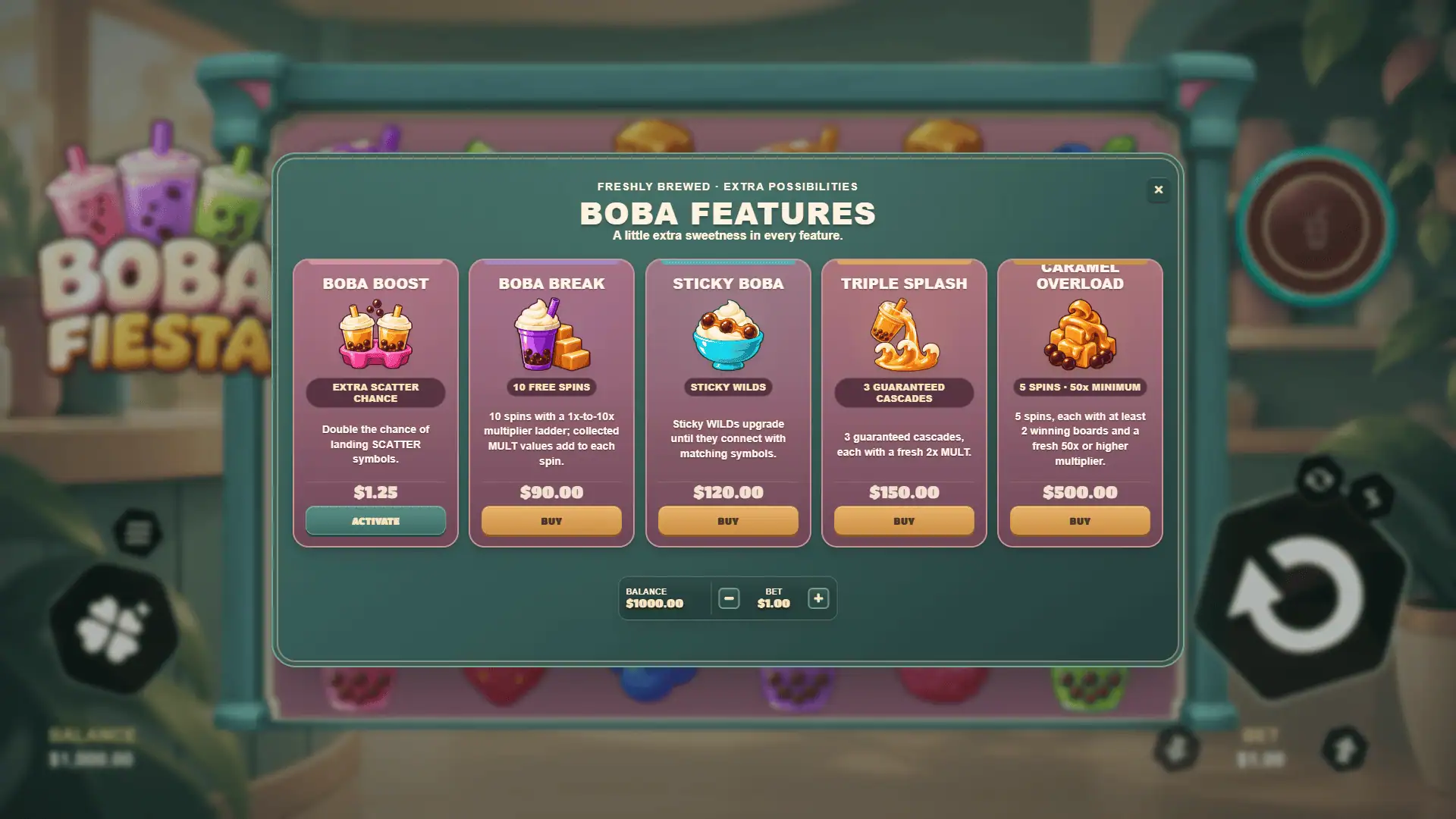 Boba Fiesta bonus buy menu