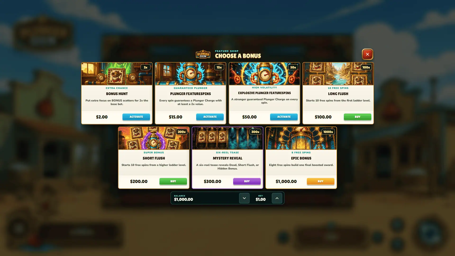 Plunger Gun bonus buy menu