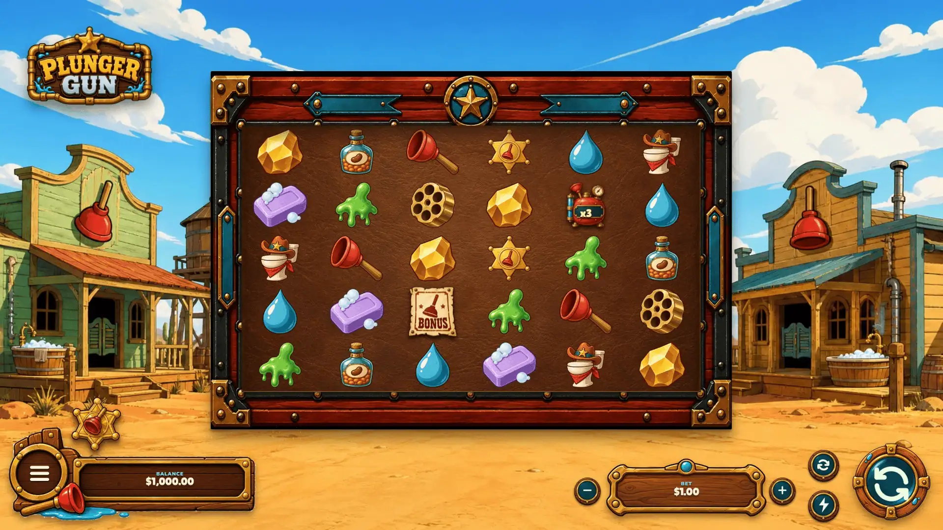 Plunger Gun slot gameplay reels