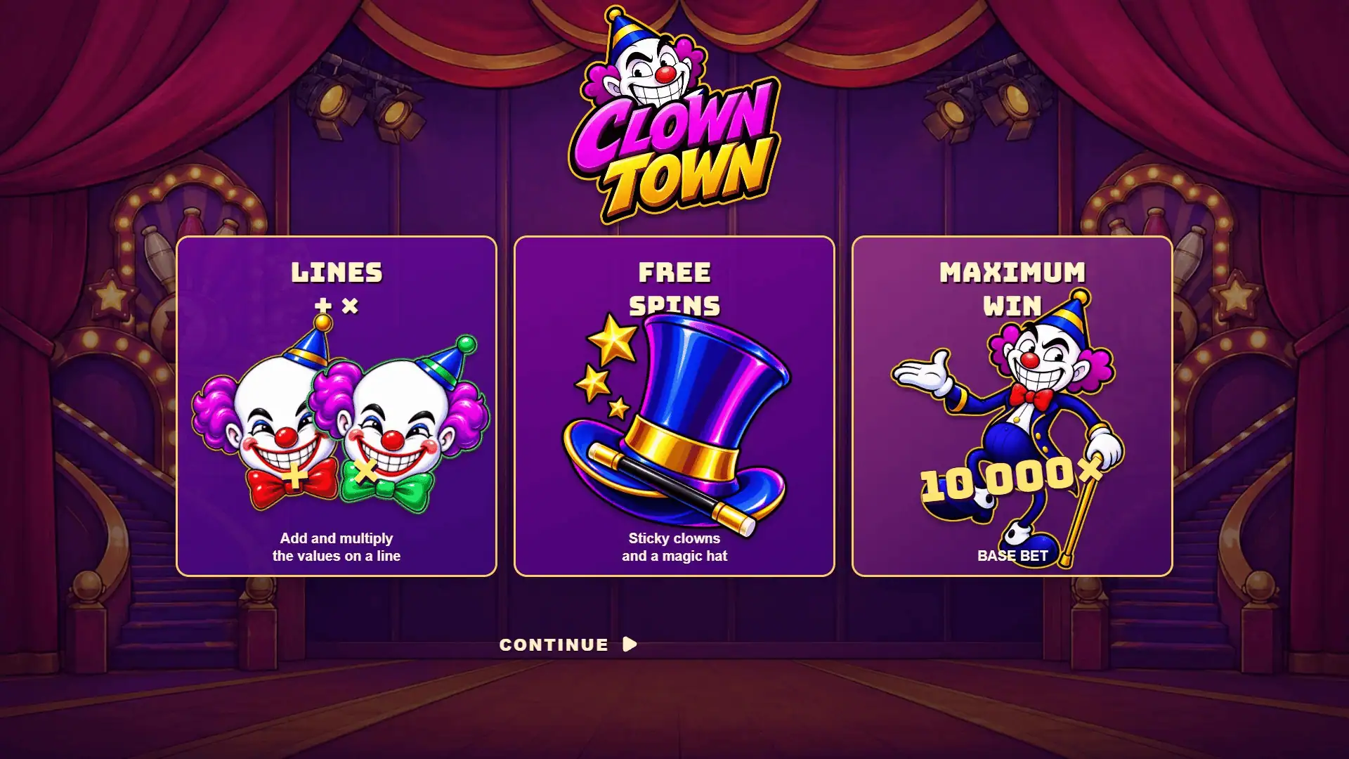 Clown Town slot intro screen