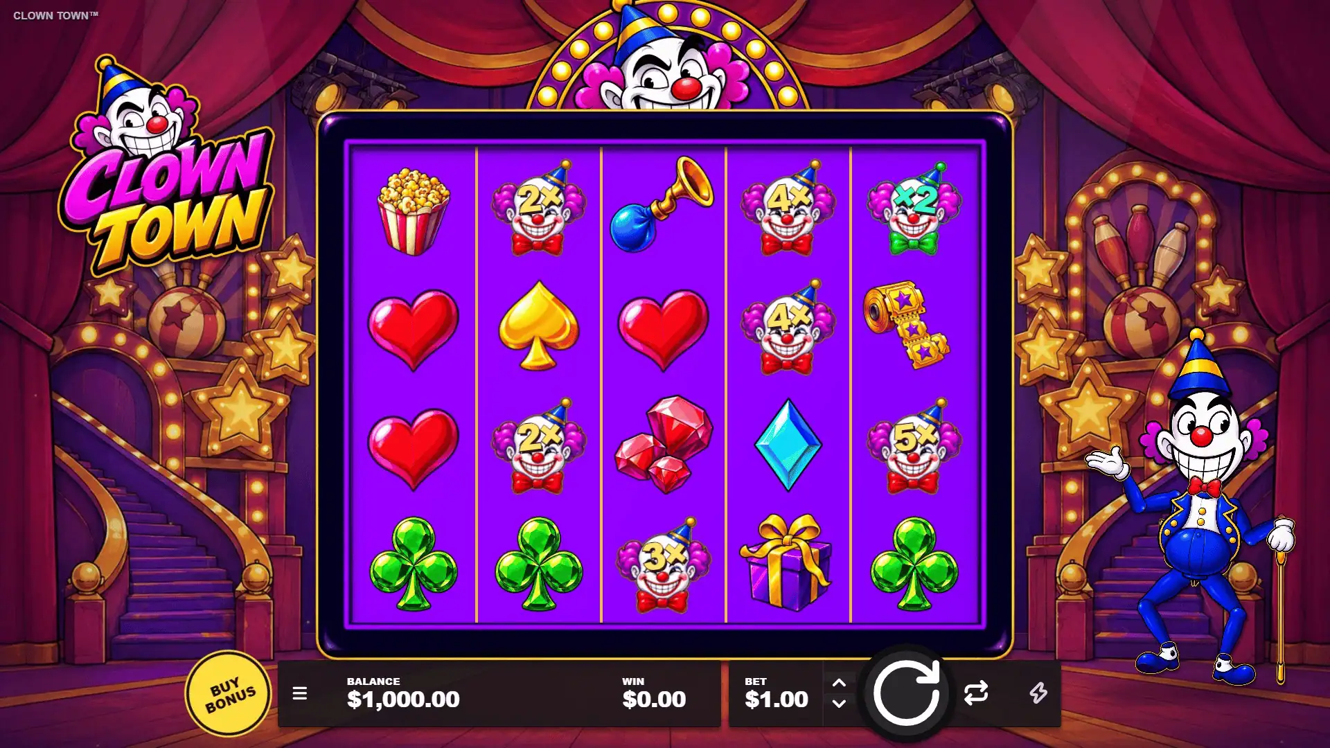 Clown Town slot gameplay reels