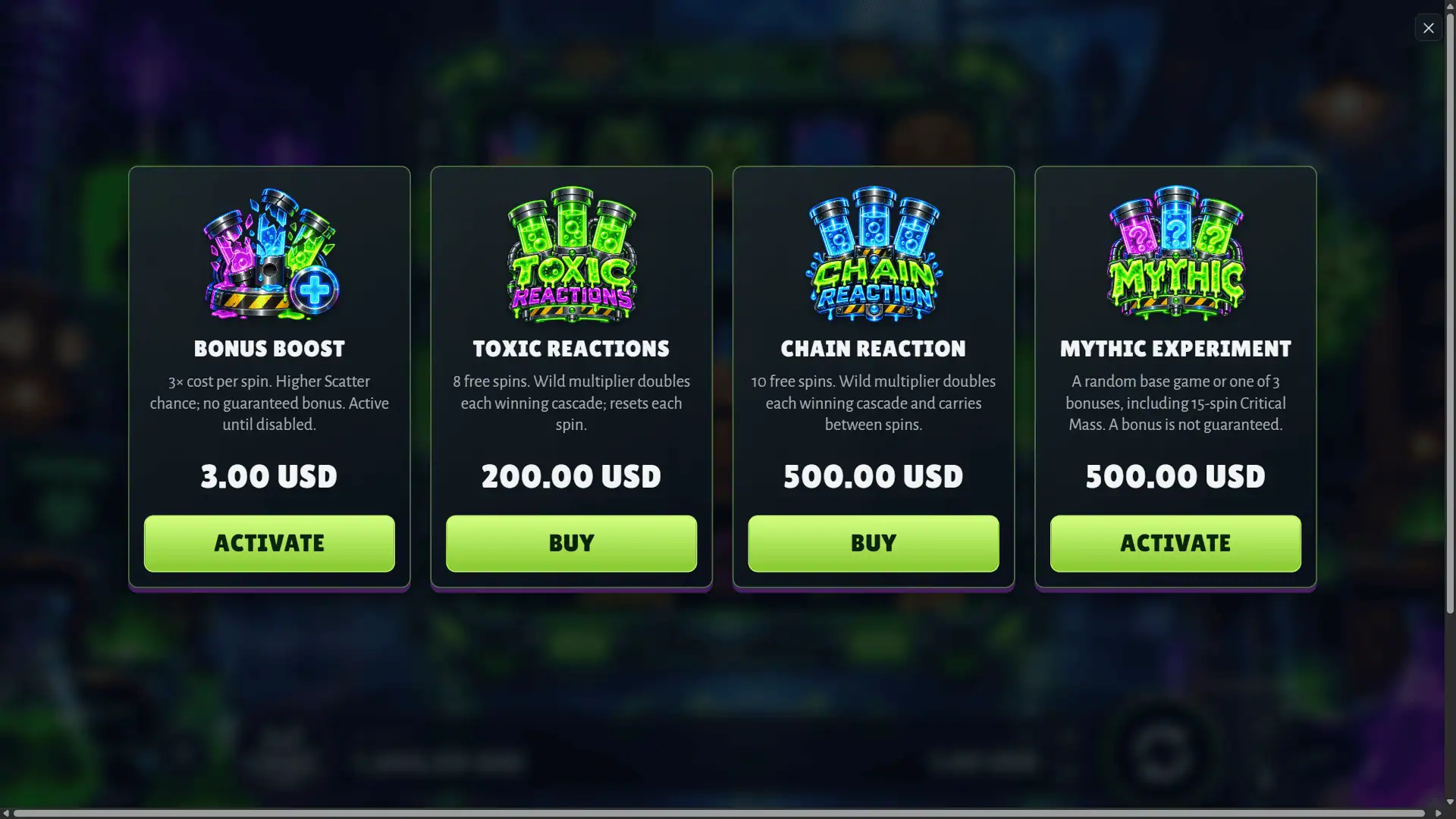 Crabs Labs bonus buy menu