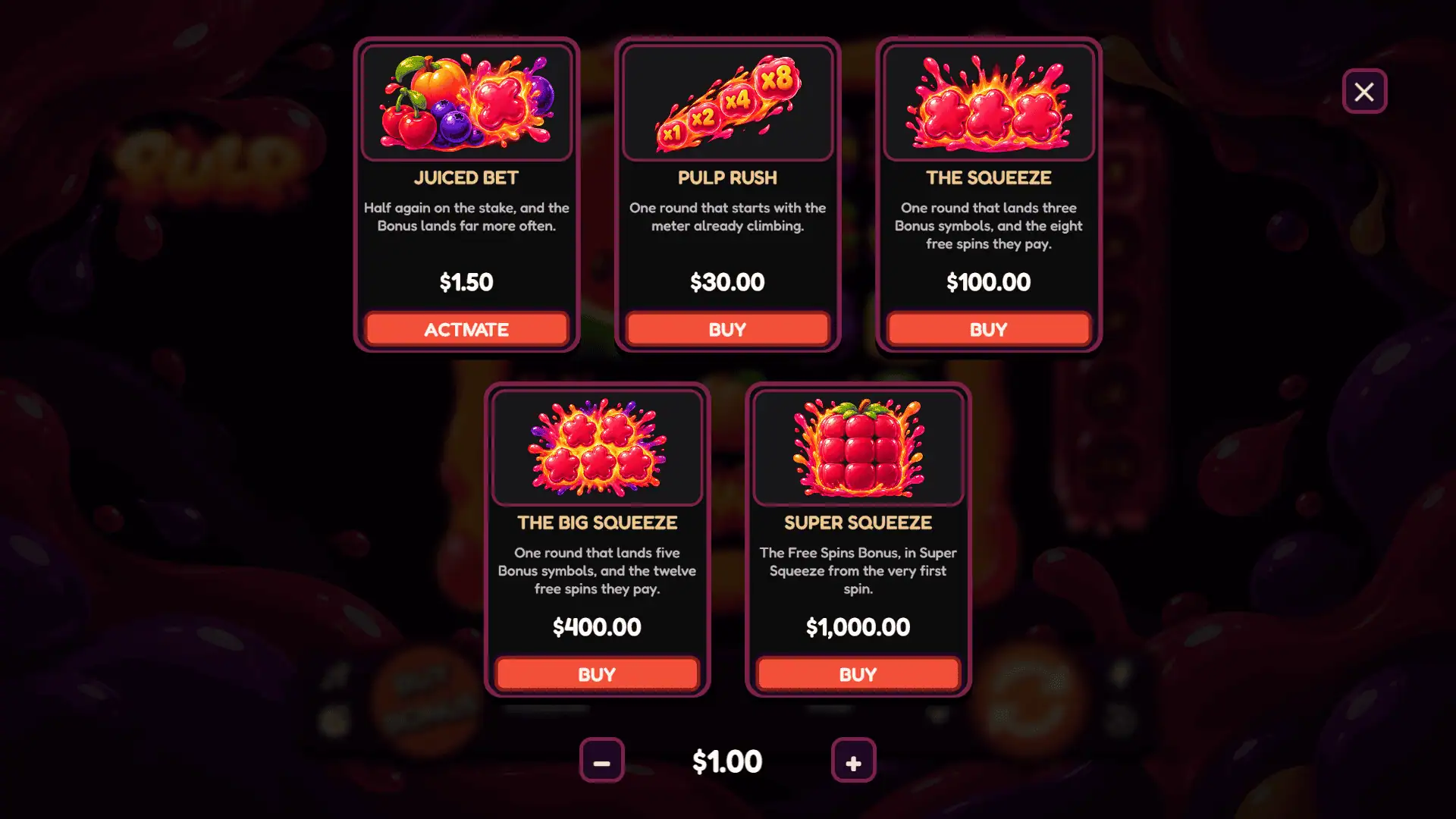 Pulp bonus buy menu