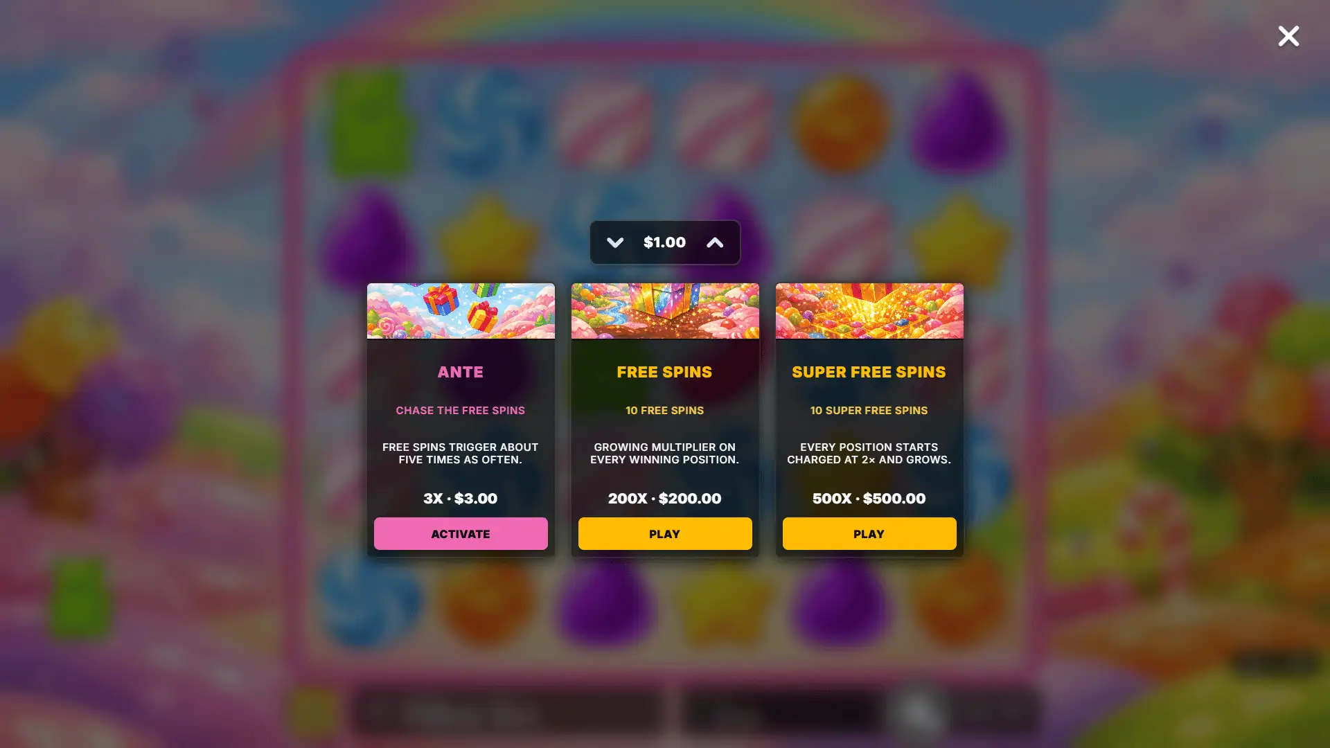 Candy bonus buy menu