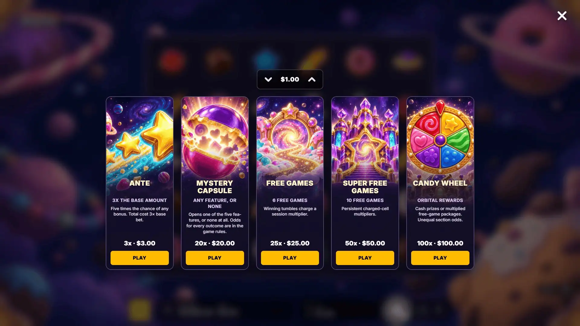 Candy Galaxy bonus buy menu