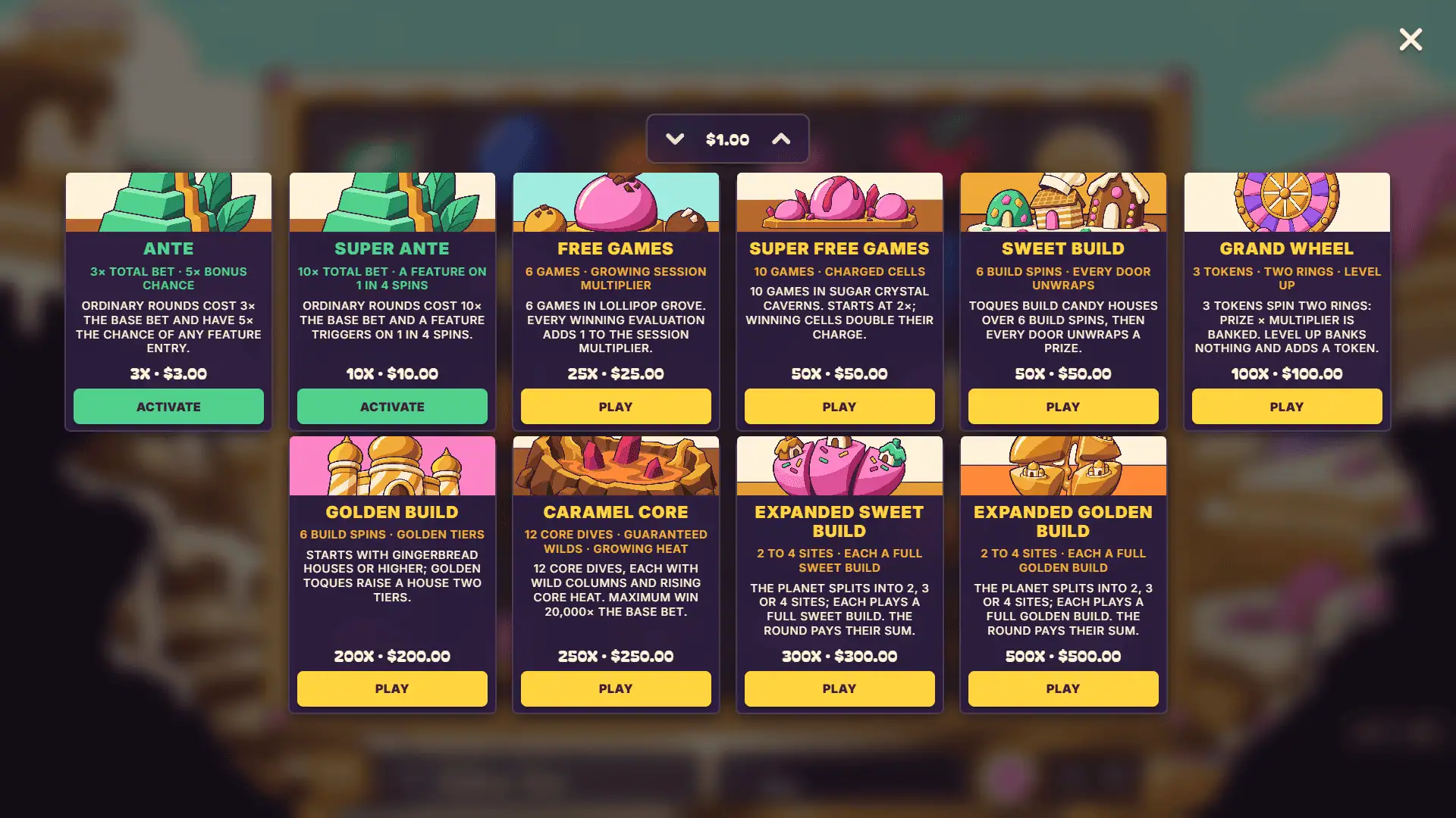Candy Planet bonus buy menu