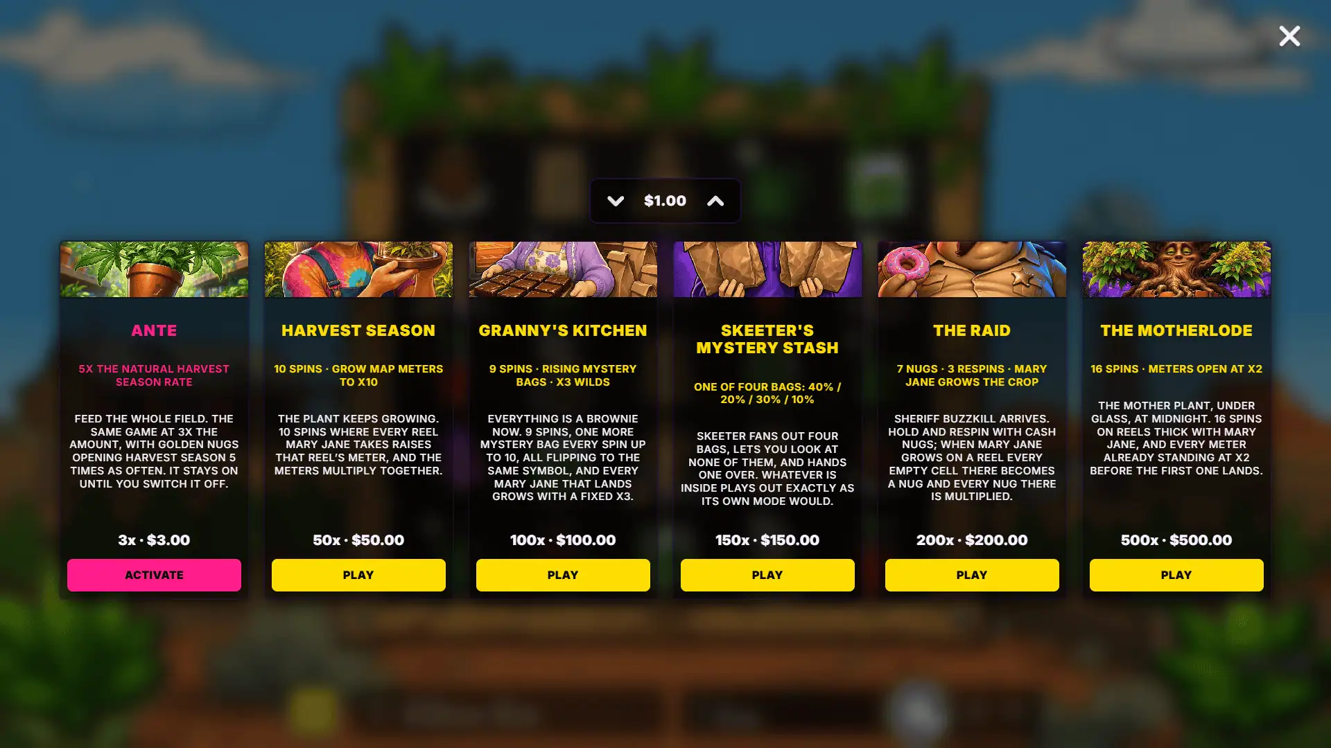 Ganja Ranch bonus buy menu