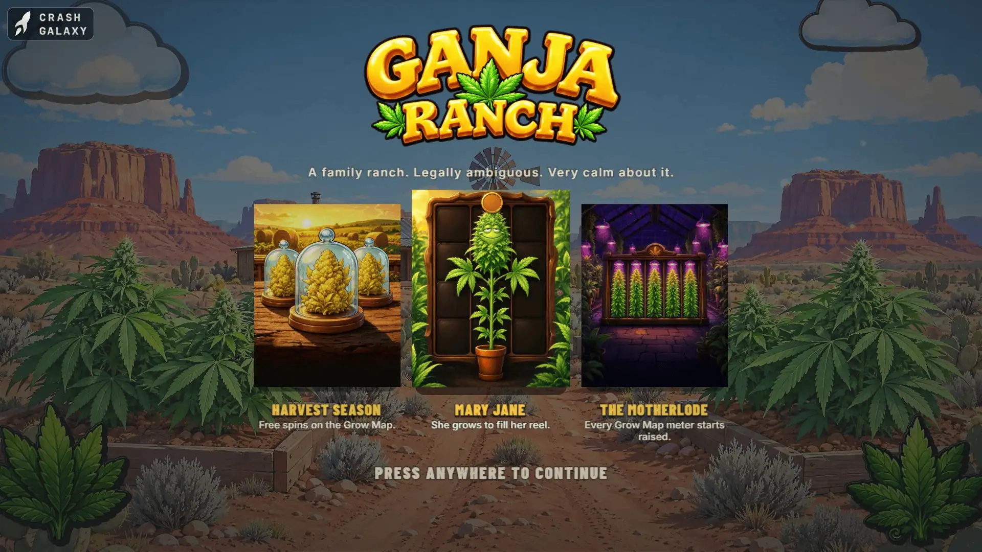 Ganja Ranch slot intro screen