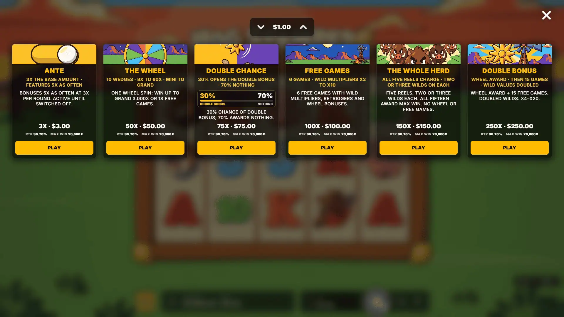 Hog Stampede bonus buy menu
