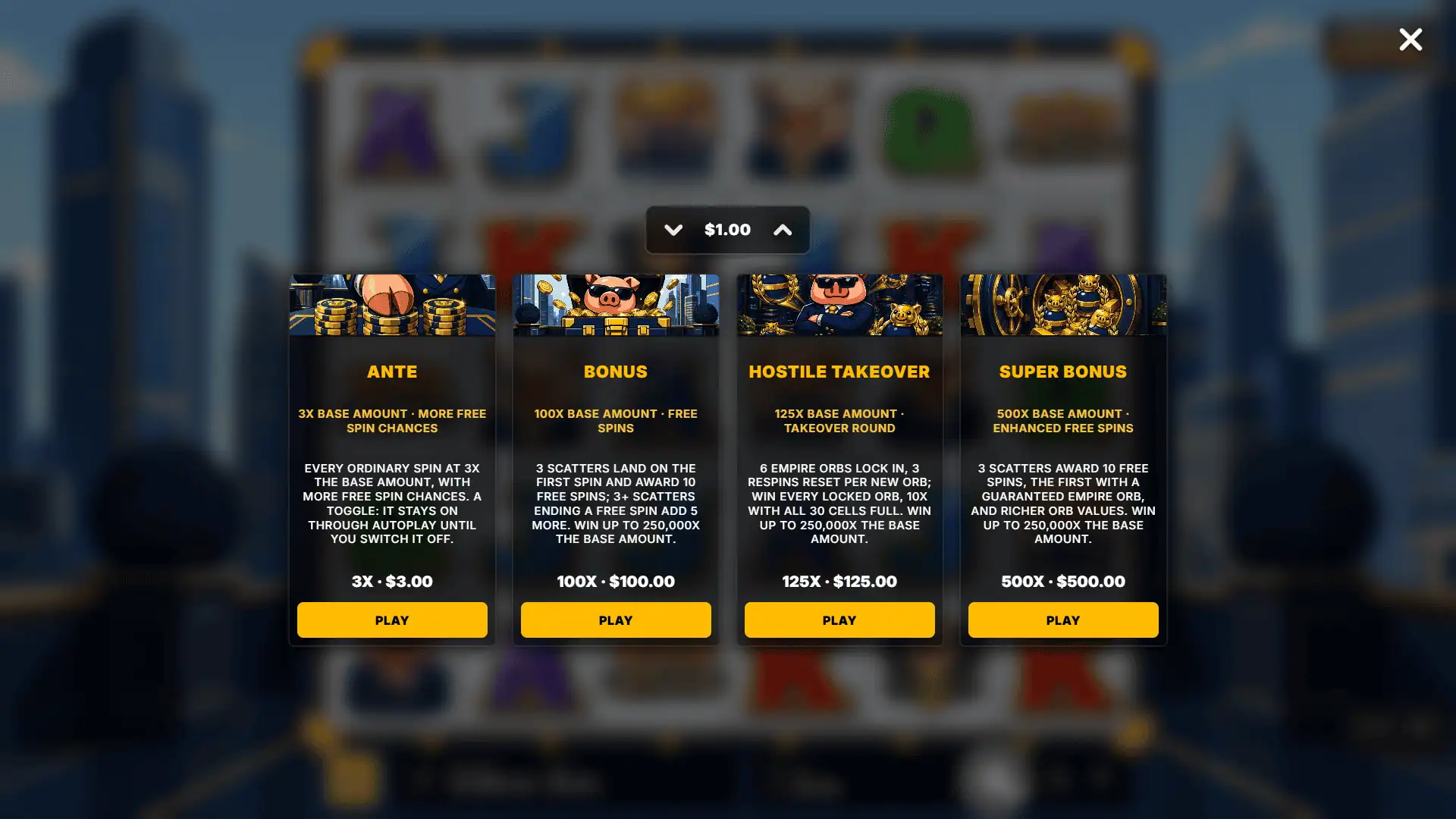 Piggy Empire bonus buy menu