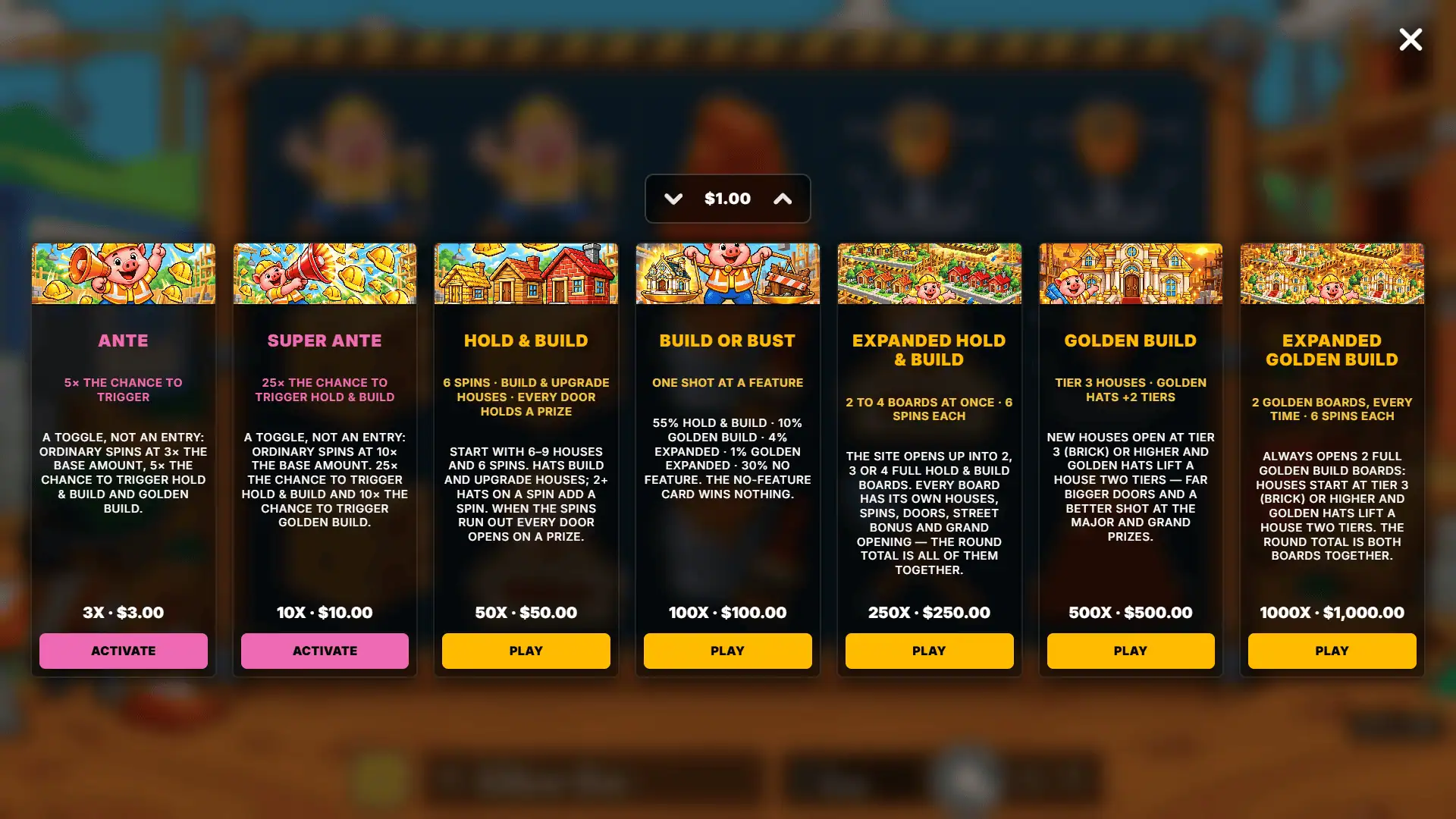 Piggy Workers bonus buy menu
