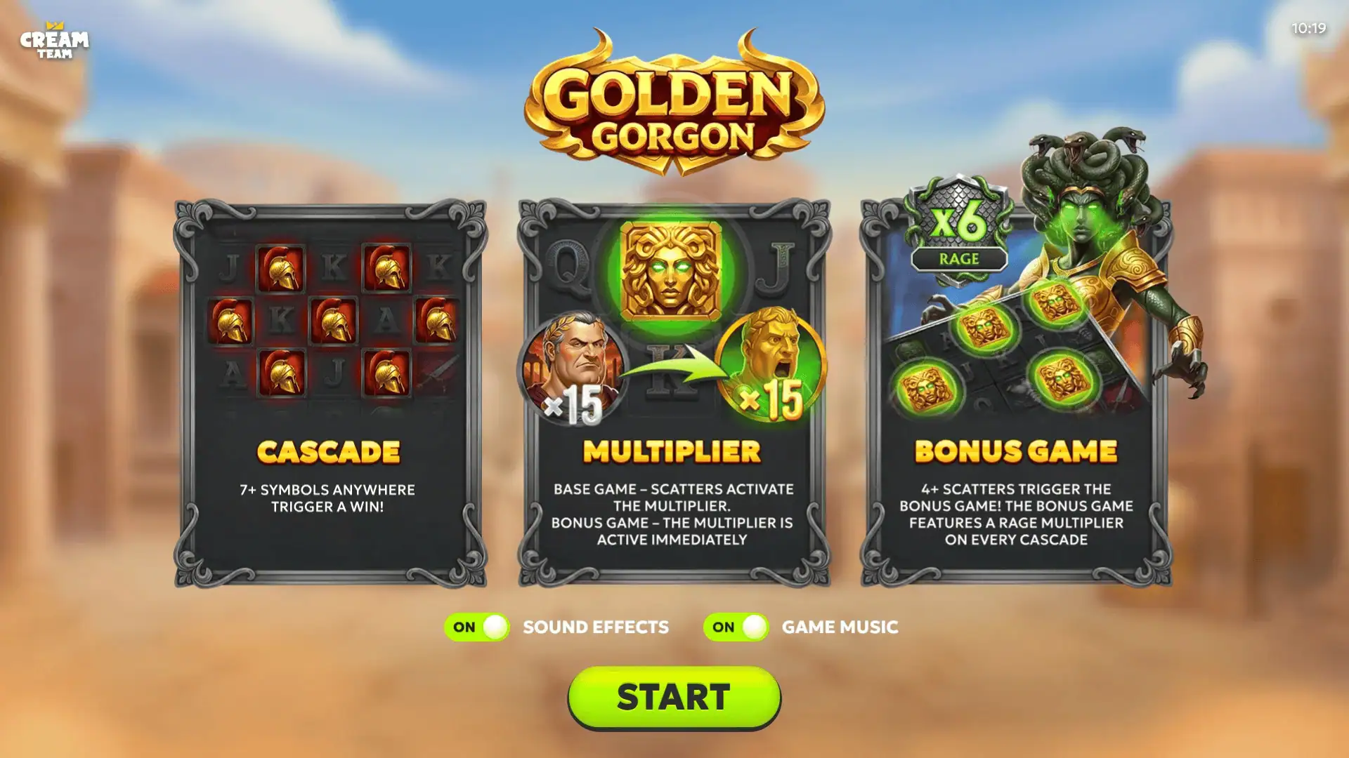 Gorgons Gold slot intro screen