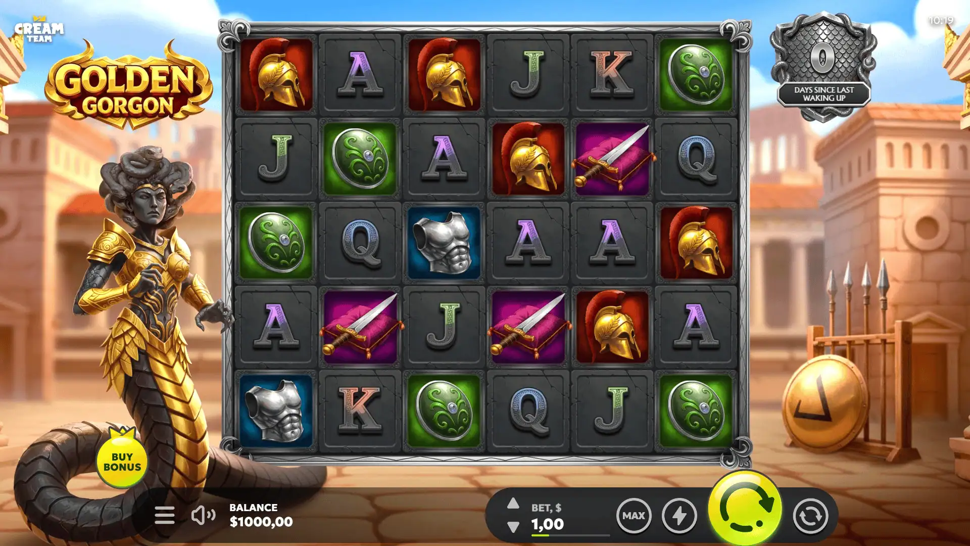 Gorgons Gold slot gameplay reels