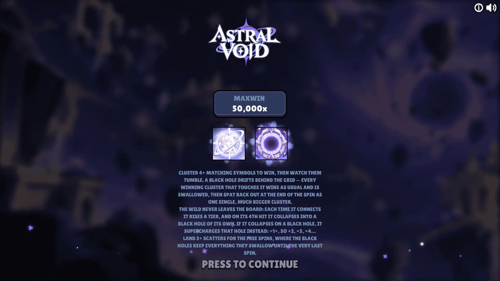 Astral Void slot intro screen