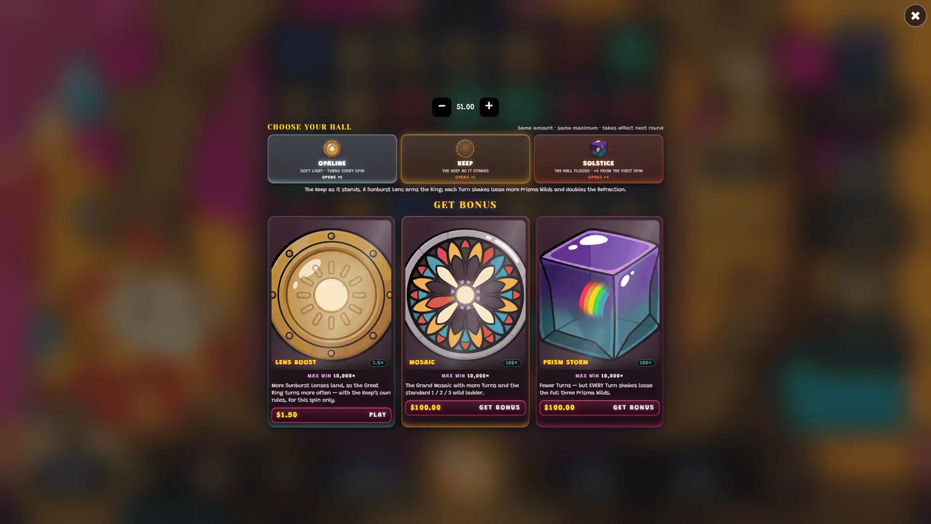 Kaleido Keep bonus buy menu
