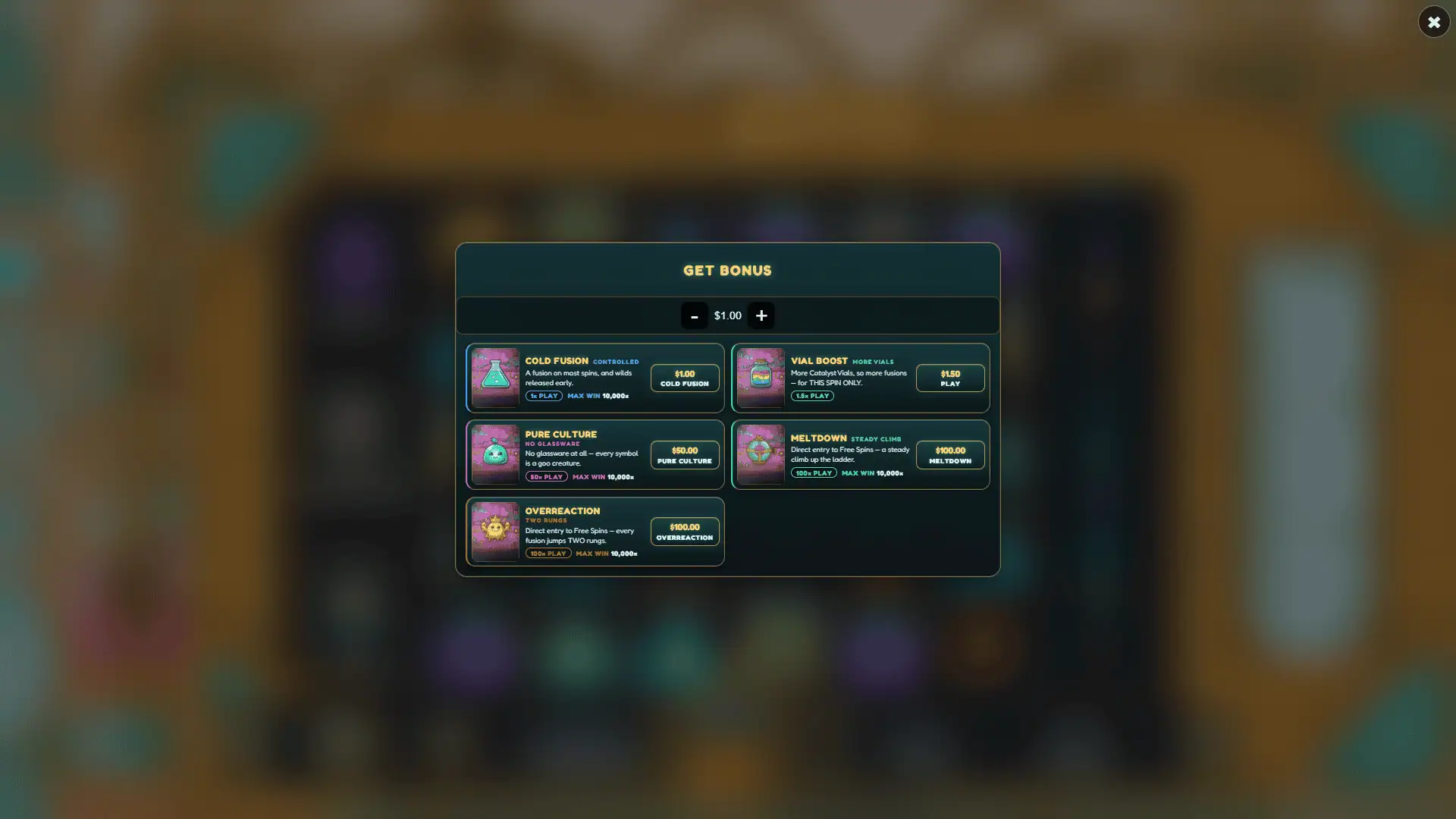 Slime Lab bonus buy menu