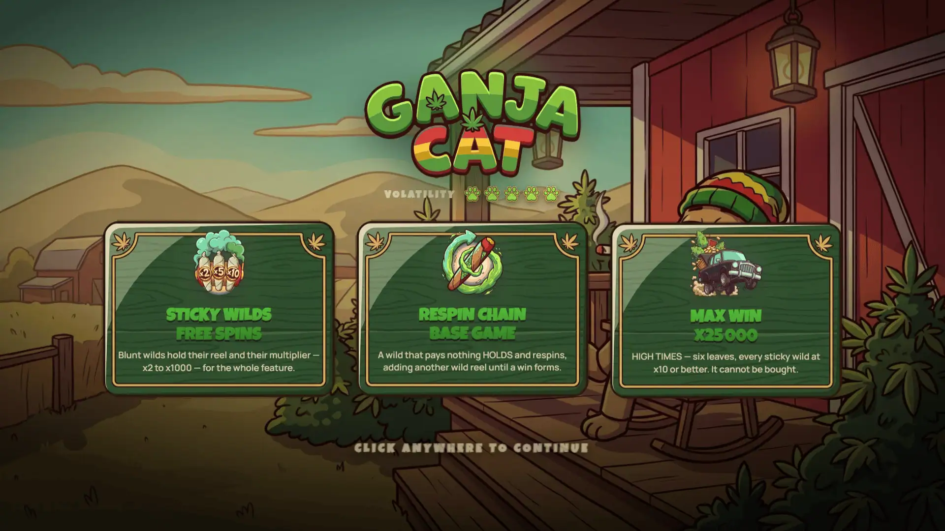 Ganja Cat slot intro screen