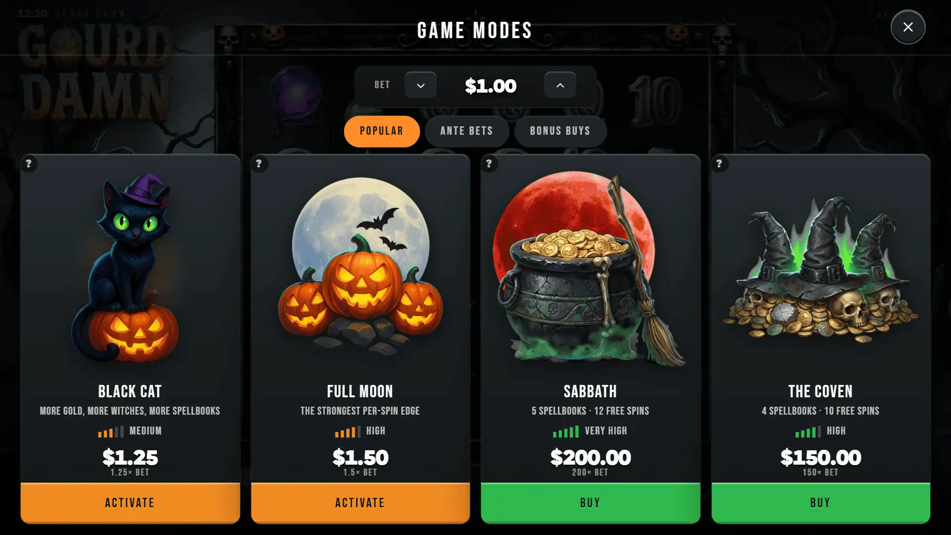 Gourd Damn bonus buy menu