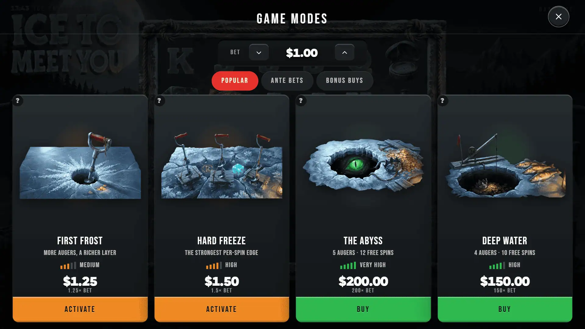 Ice To Meet You bonus buy menu