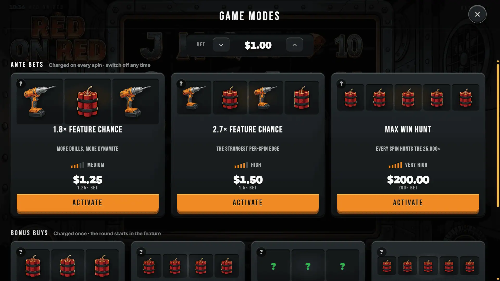 Red on Red bonus buy menu