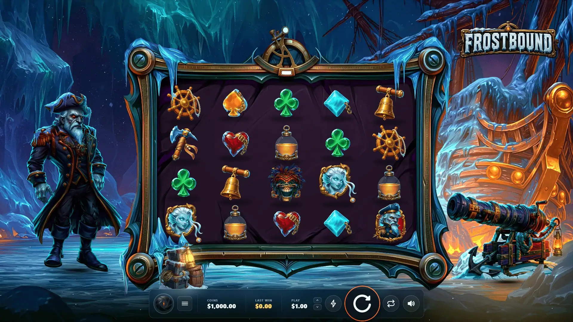 Frostbound slot gameplay reels