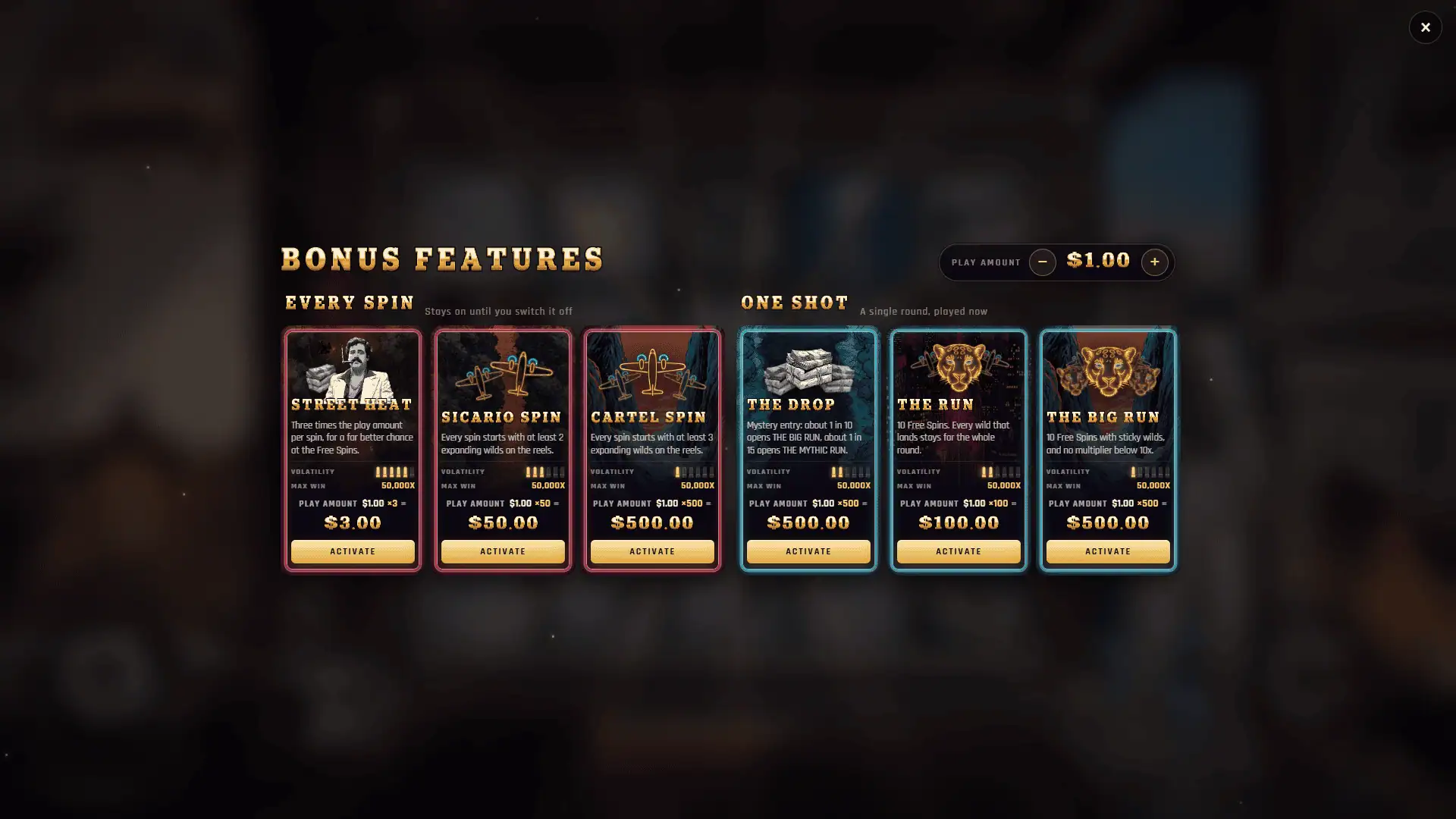 The Kingpin bonus buy menu