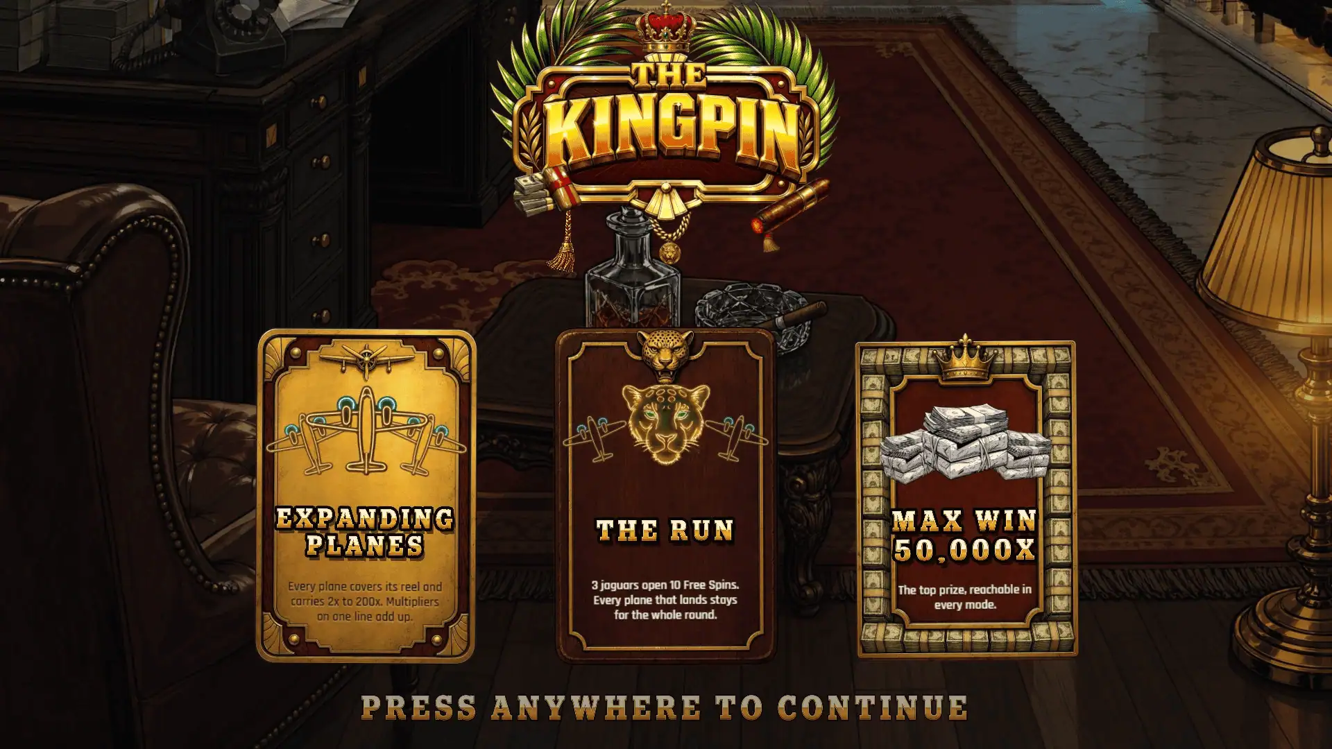 The Kingpin slot intro screen
