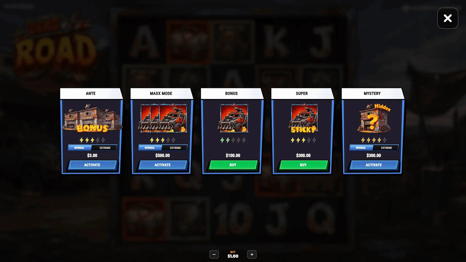 Dead Road bonus buy menu