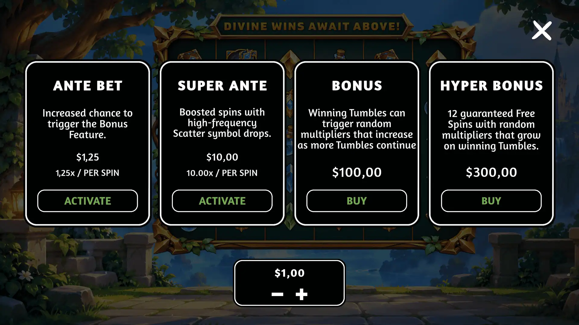 Arcana Sorceress bonus buy menu