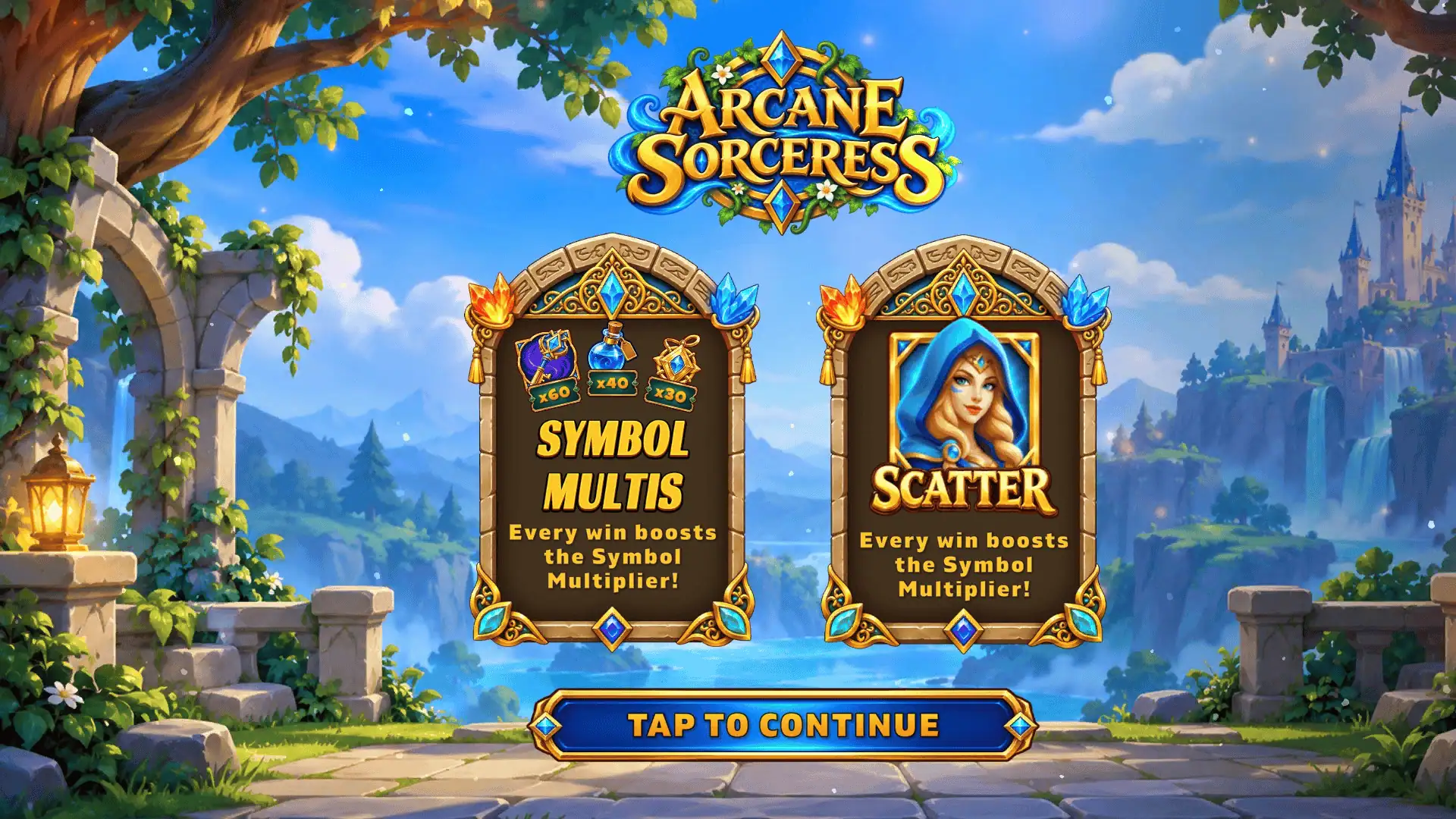 Arcana Sorceress slot intro screen