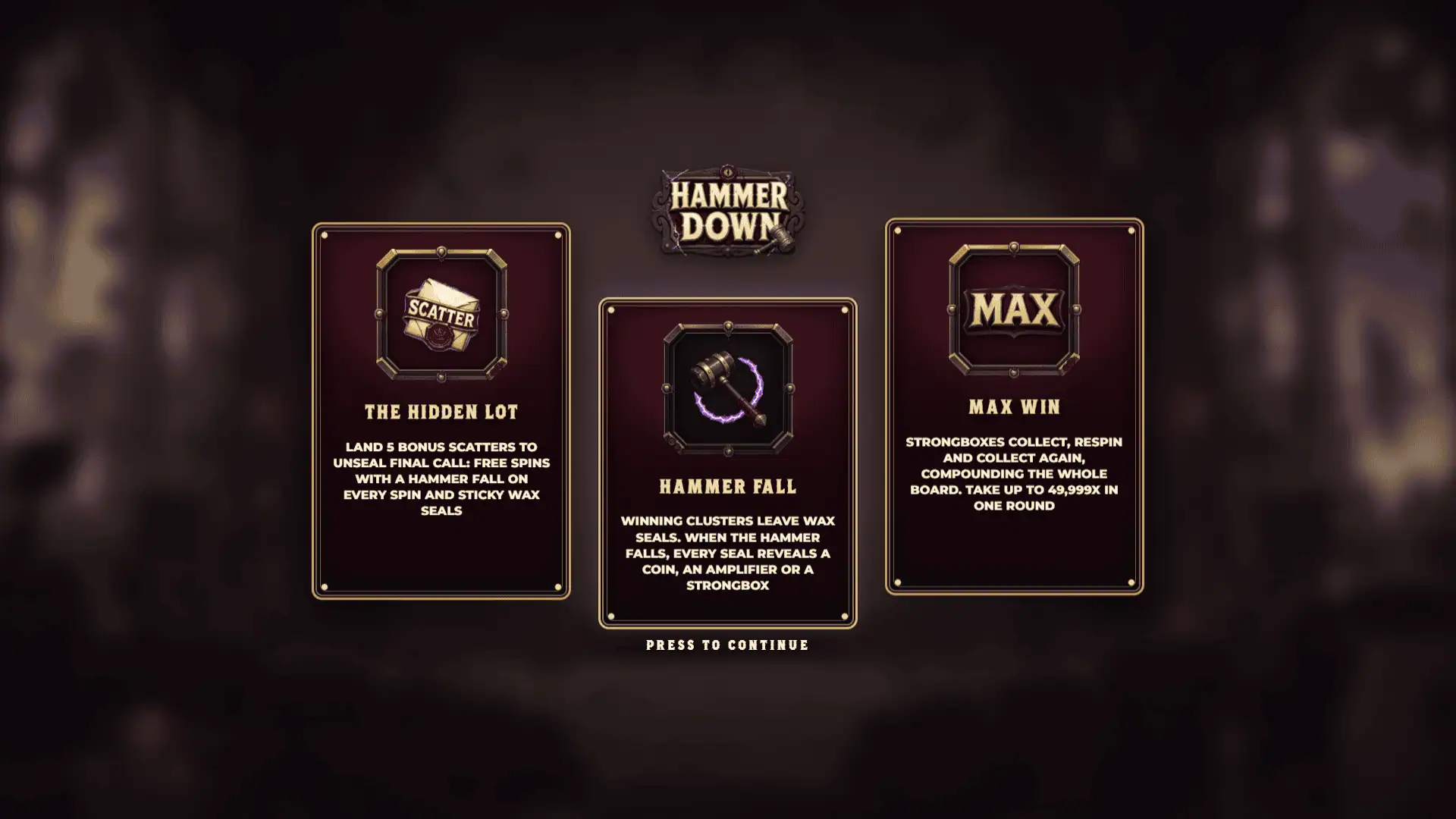 Hammer Down slot intro screen