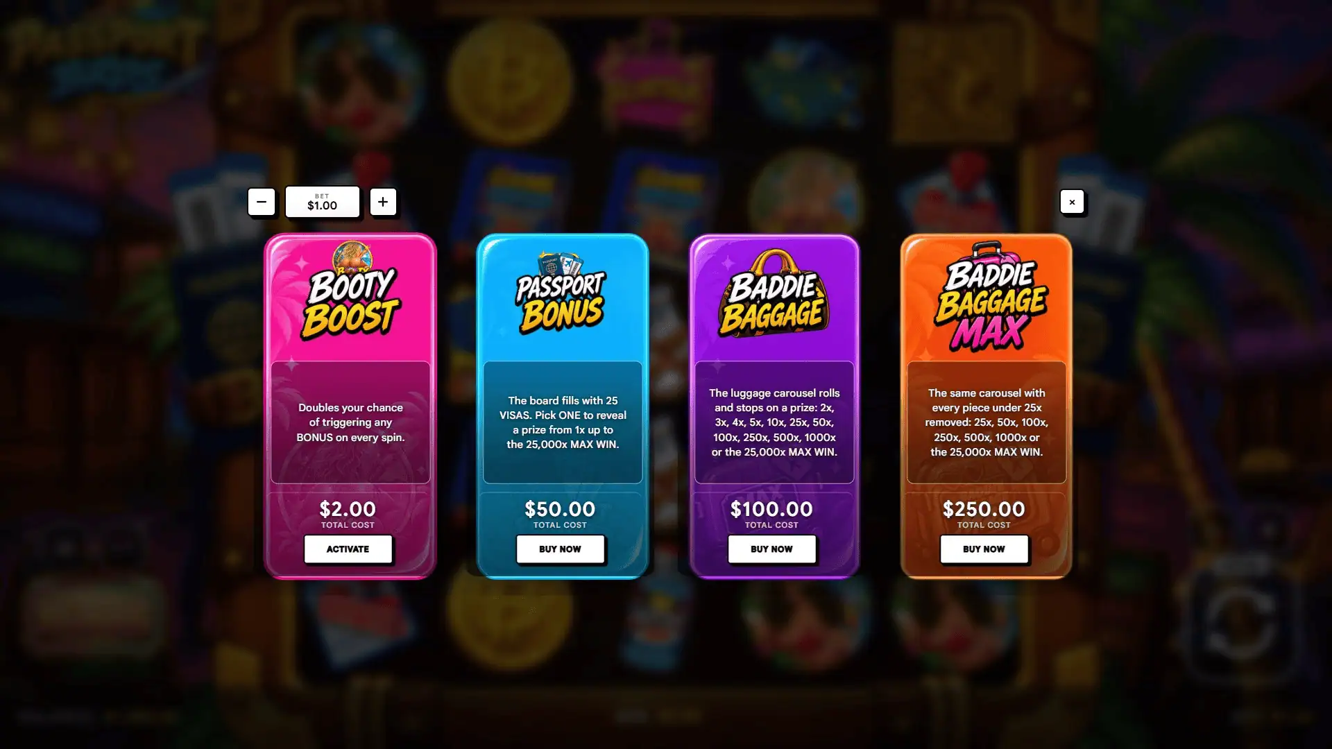 Passport Bros bonus buy menu