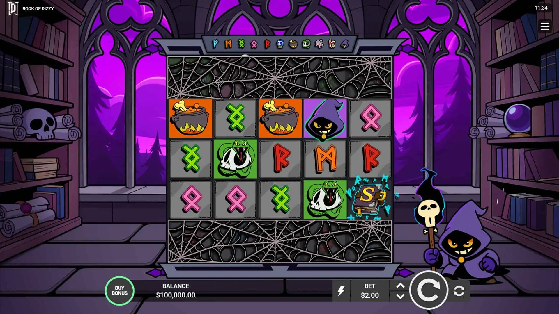 Book of Dizzy slot gameplay reels