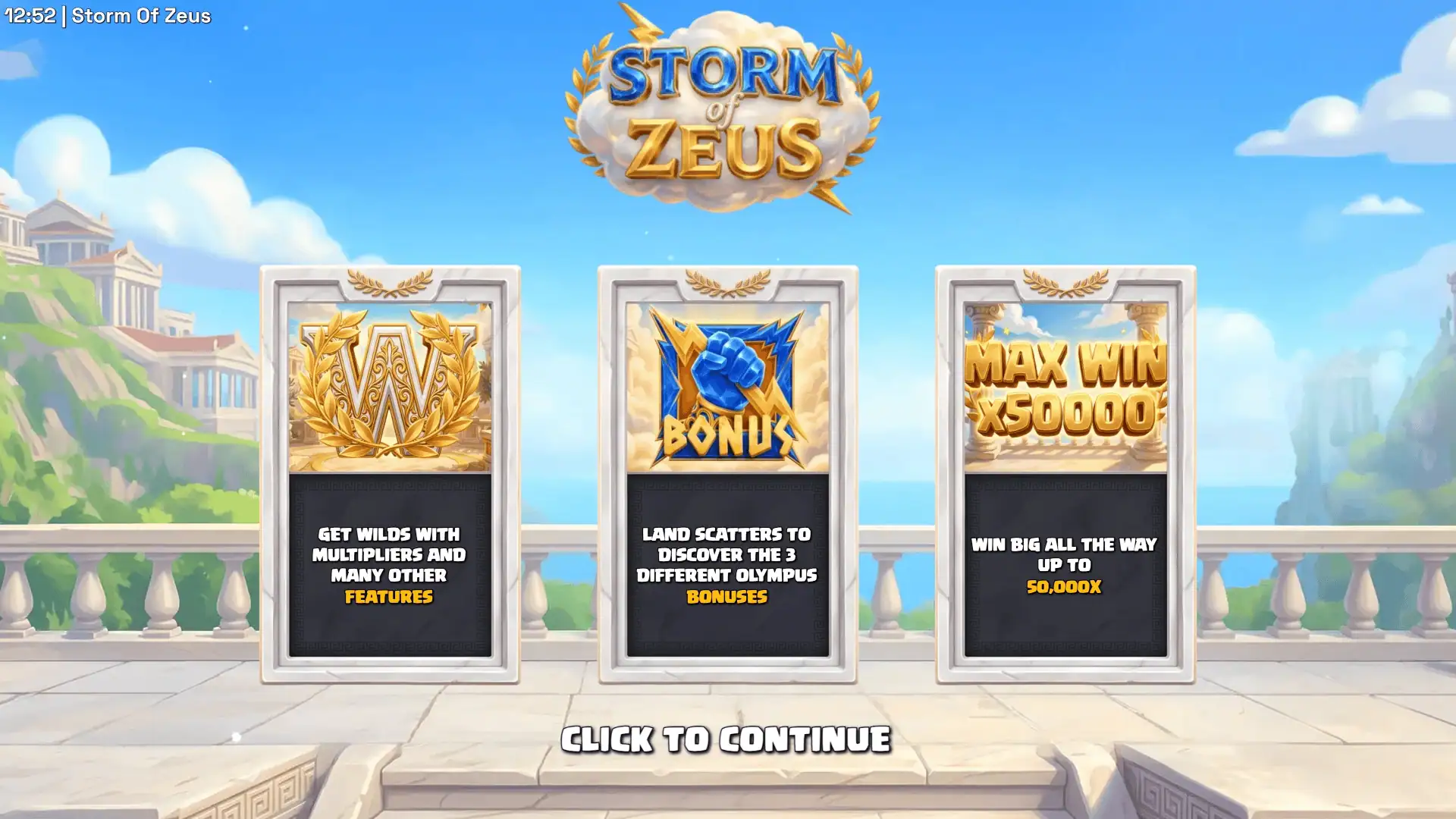 Storm of Zeus slot intro screen
