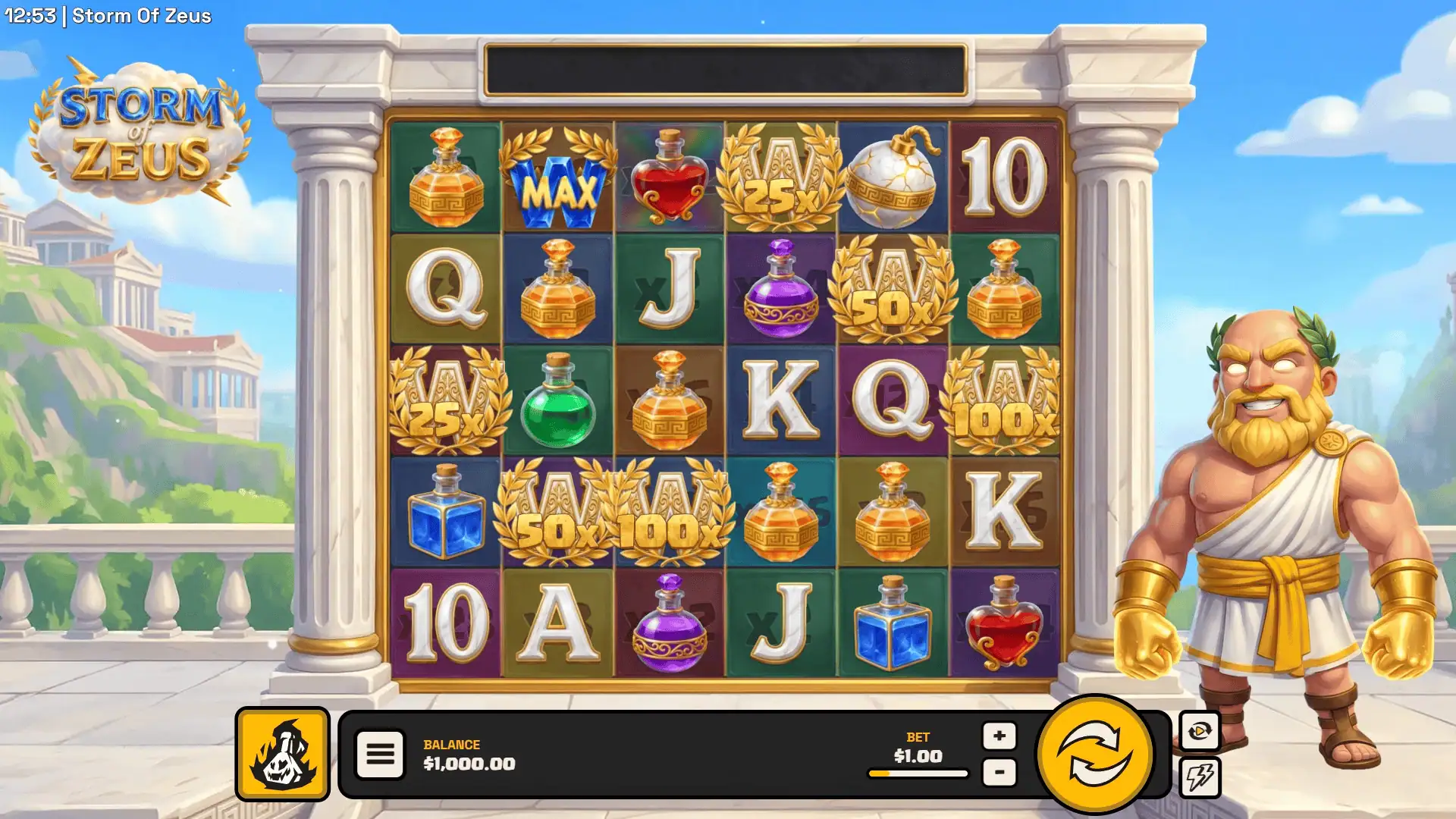 Storm of Zeus slot gameplay reels