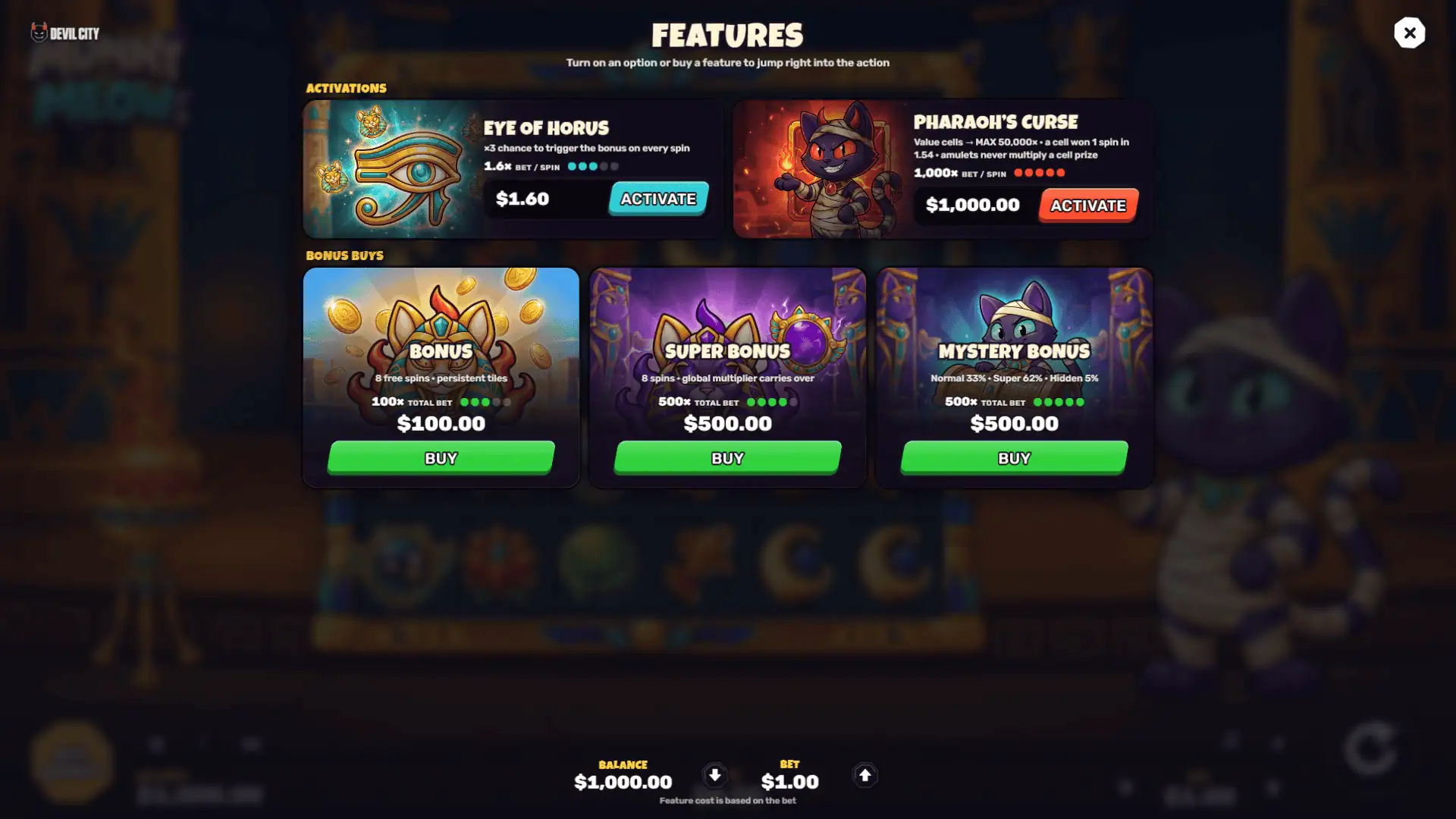 Mummy Meow bonus buy menu