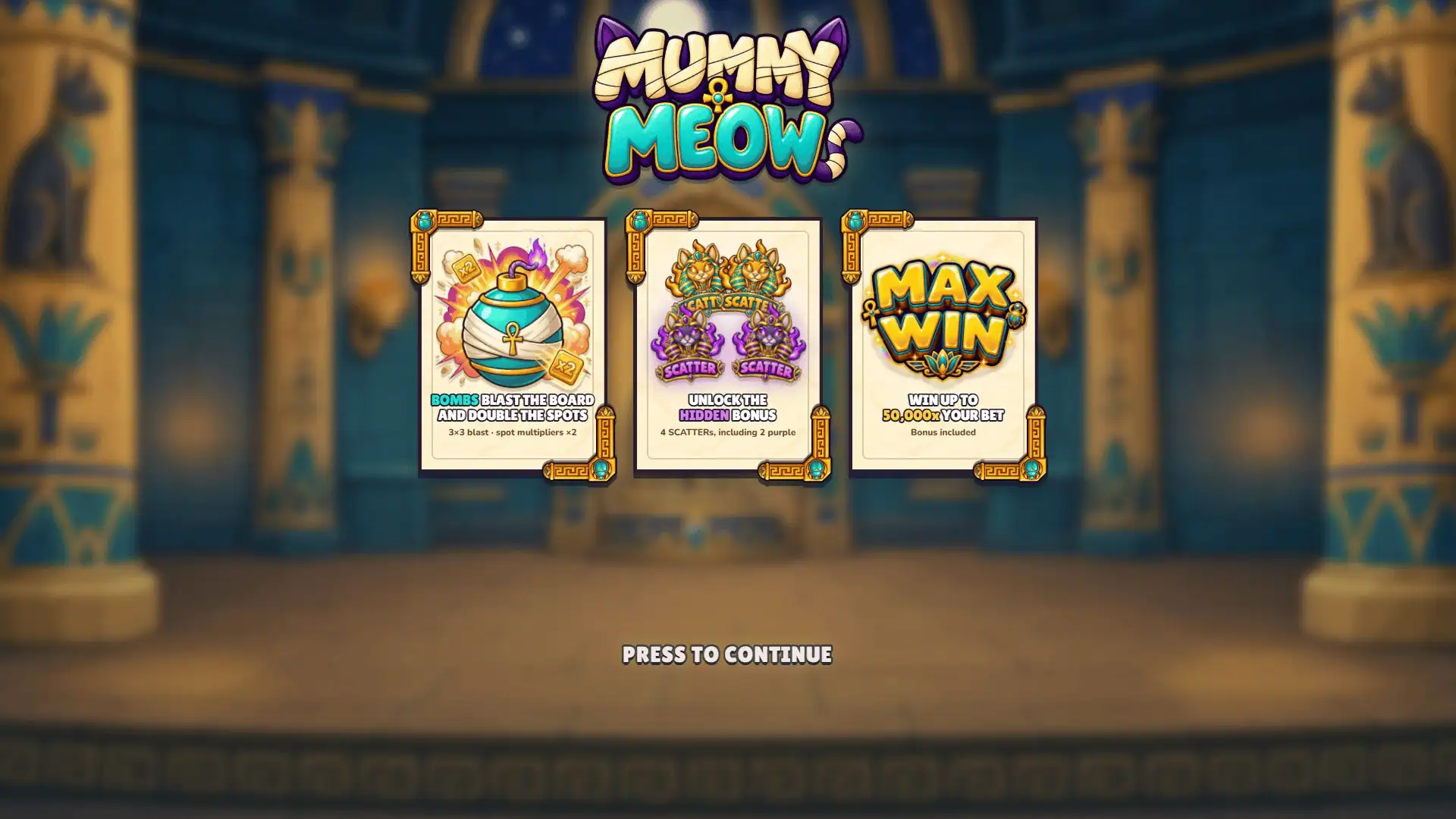 Mummy Meow slot intro screen
