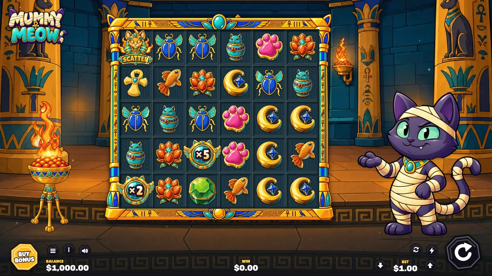 Mummy Meow slot gameplay reels
