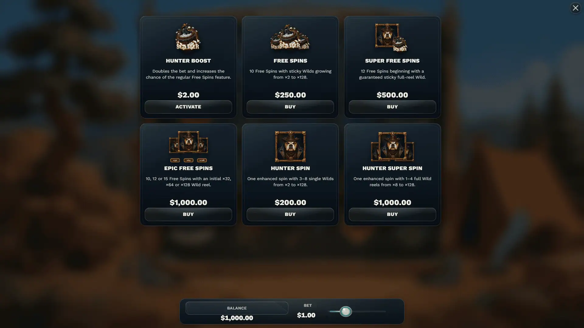 Dog Hunter bonus buy menu
