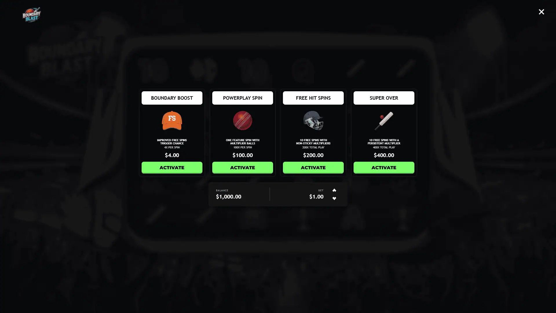 Boundary Blast bonus buy menu