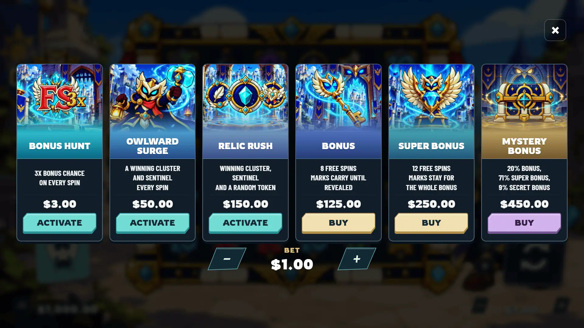 Owlward bonus buy menu