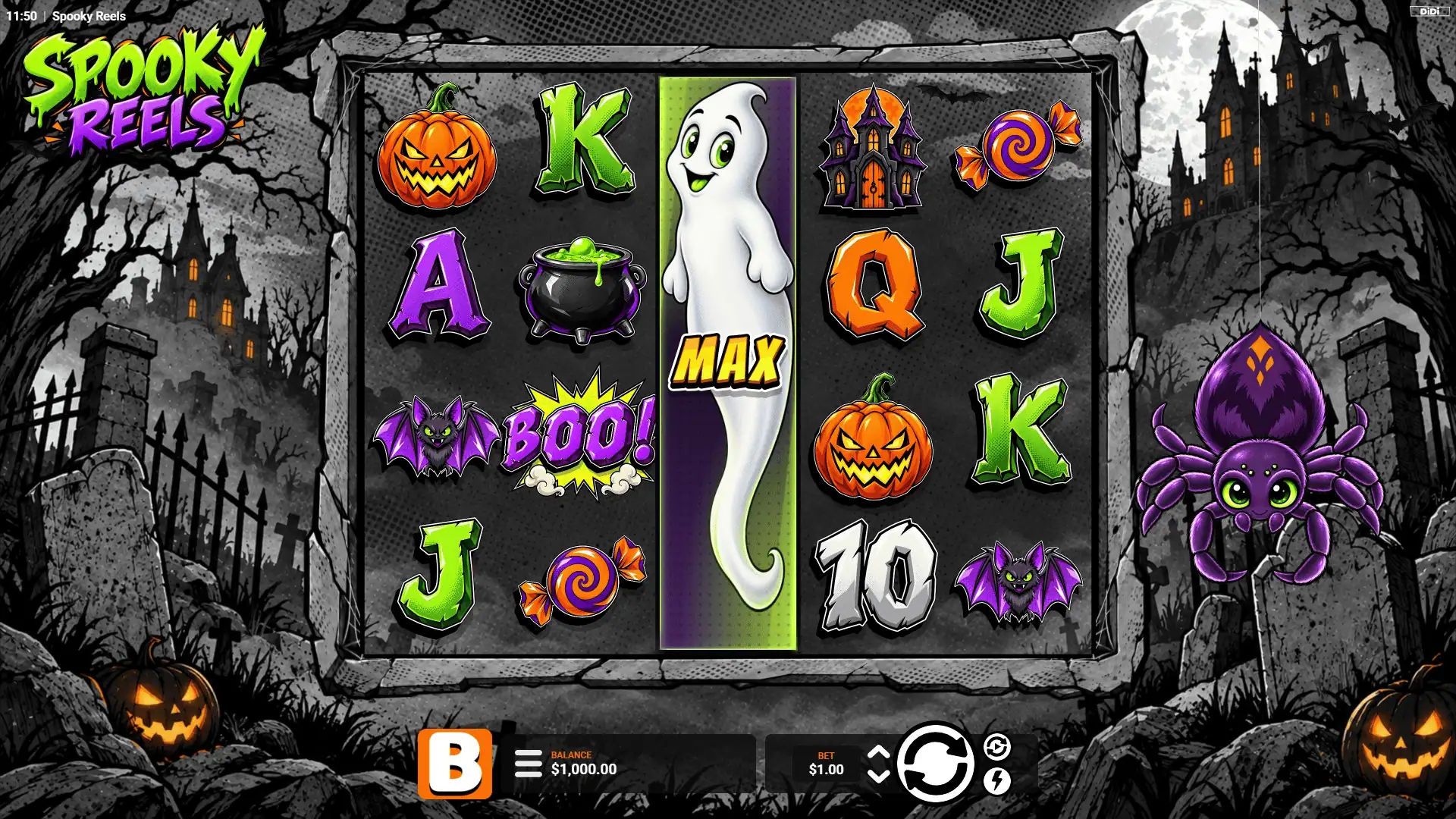 Spooky Reels slot gameplay reels