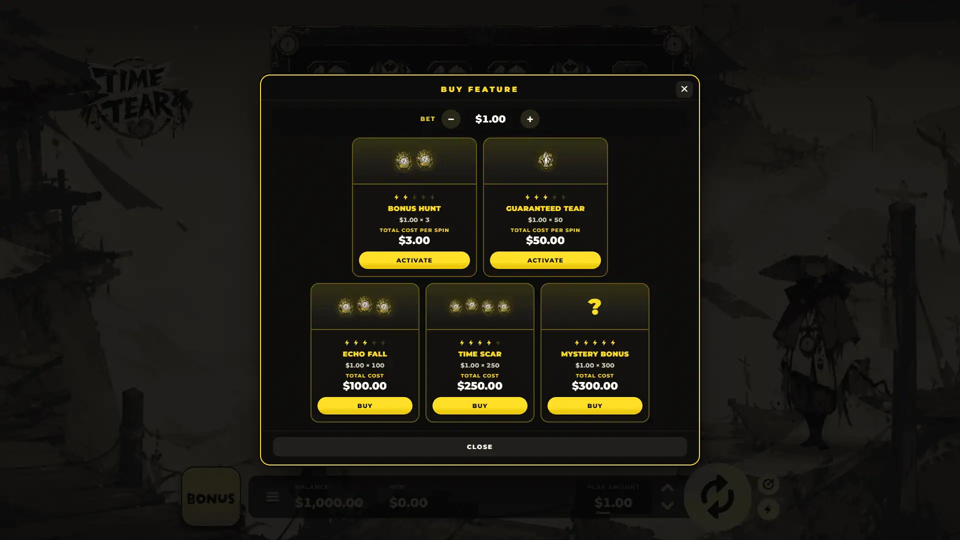 Time Tear bonus buy menu
